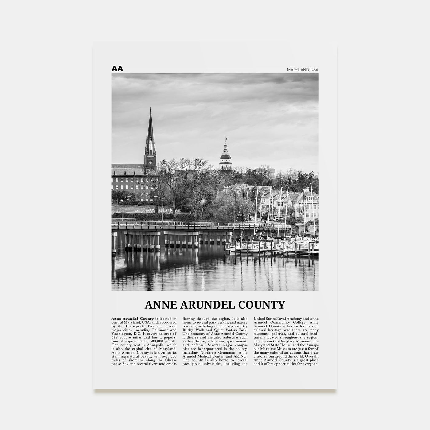 Anne Arundel County Travel B&W Poster