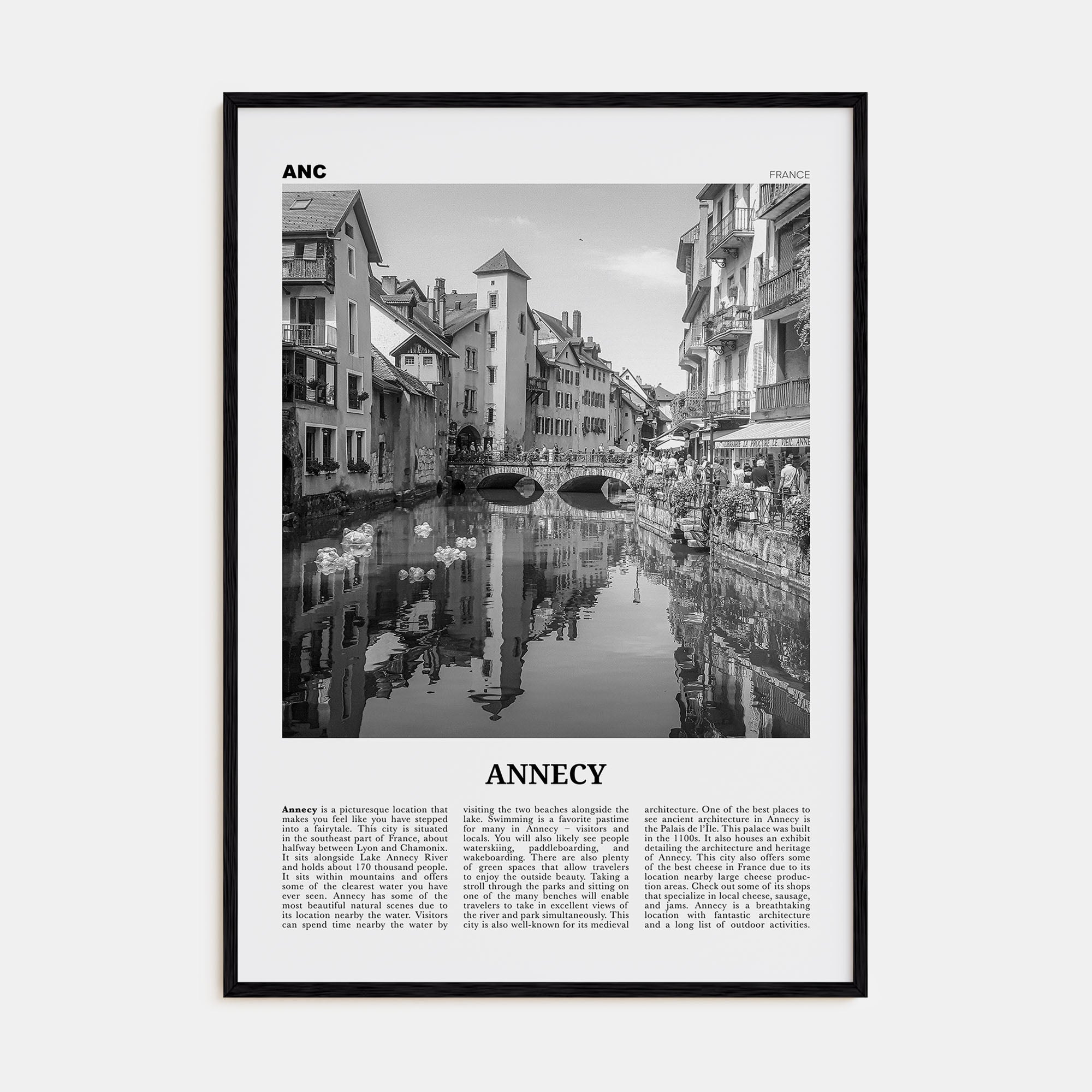 Annecy Travel B&W Poster
