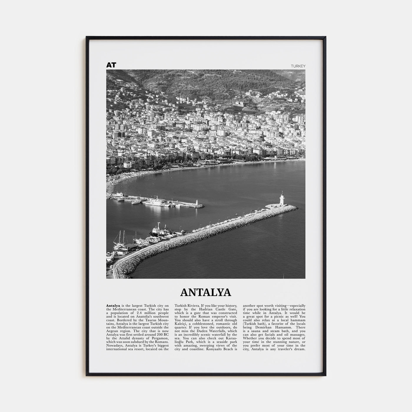 Antalya Travel B&W Poster