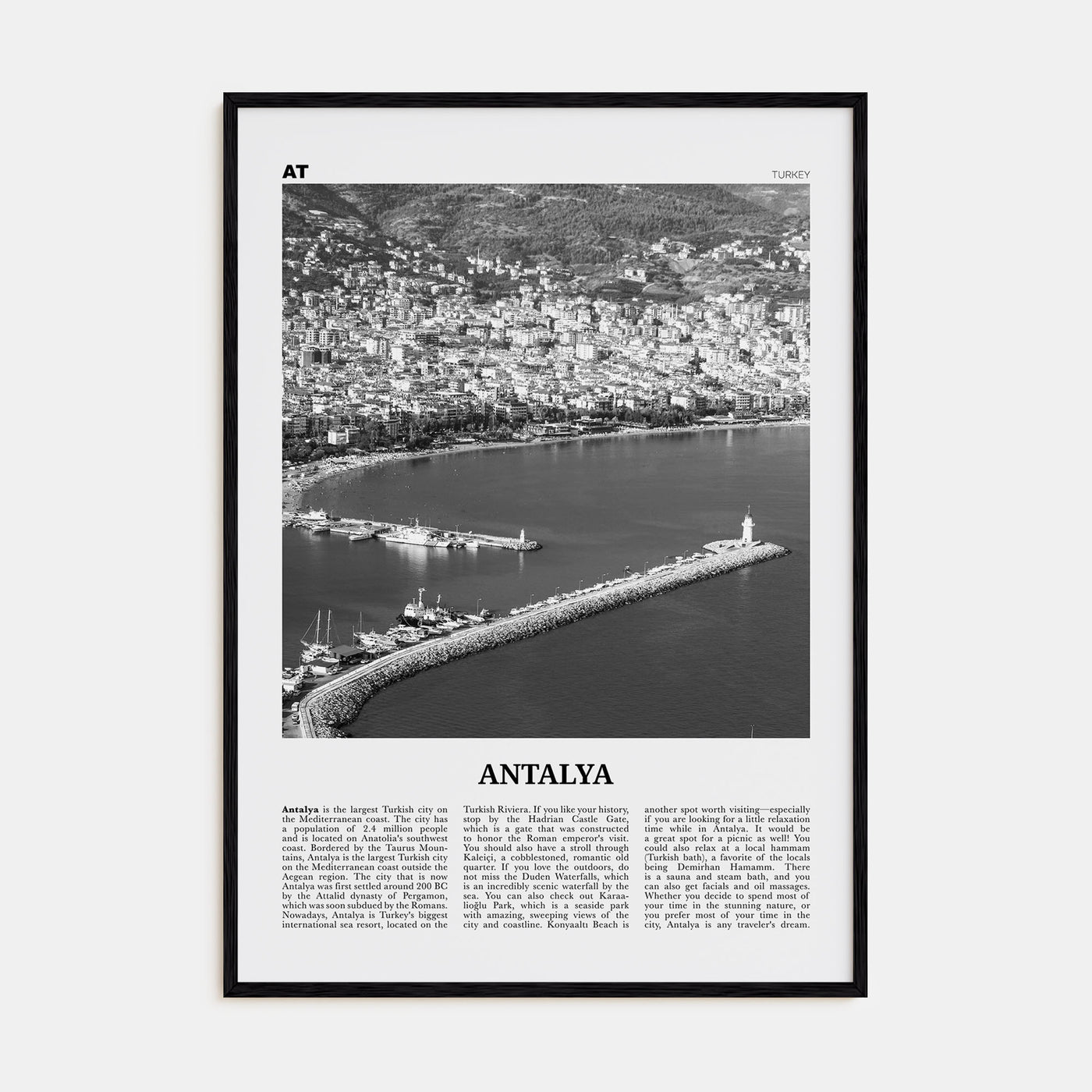 Antalya Travel B&W Poster