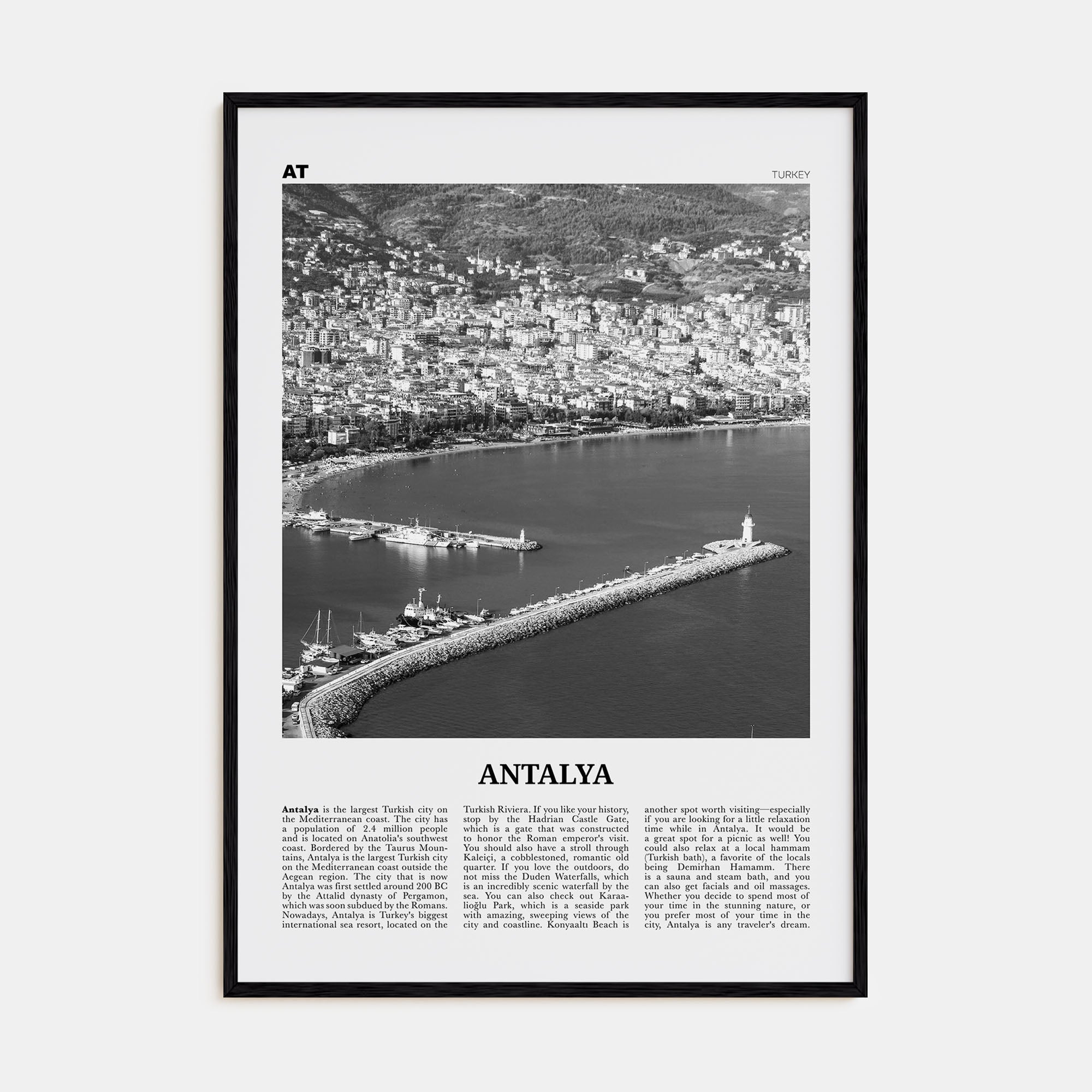 Antalya Travel B&W Poster
