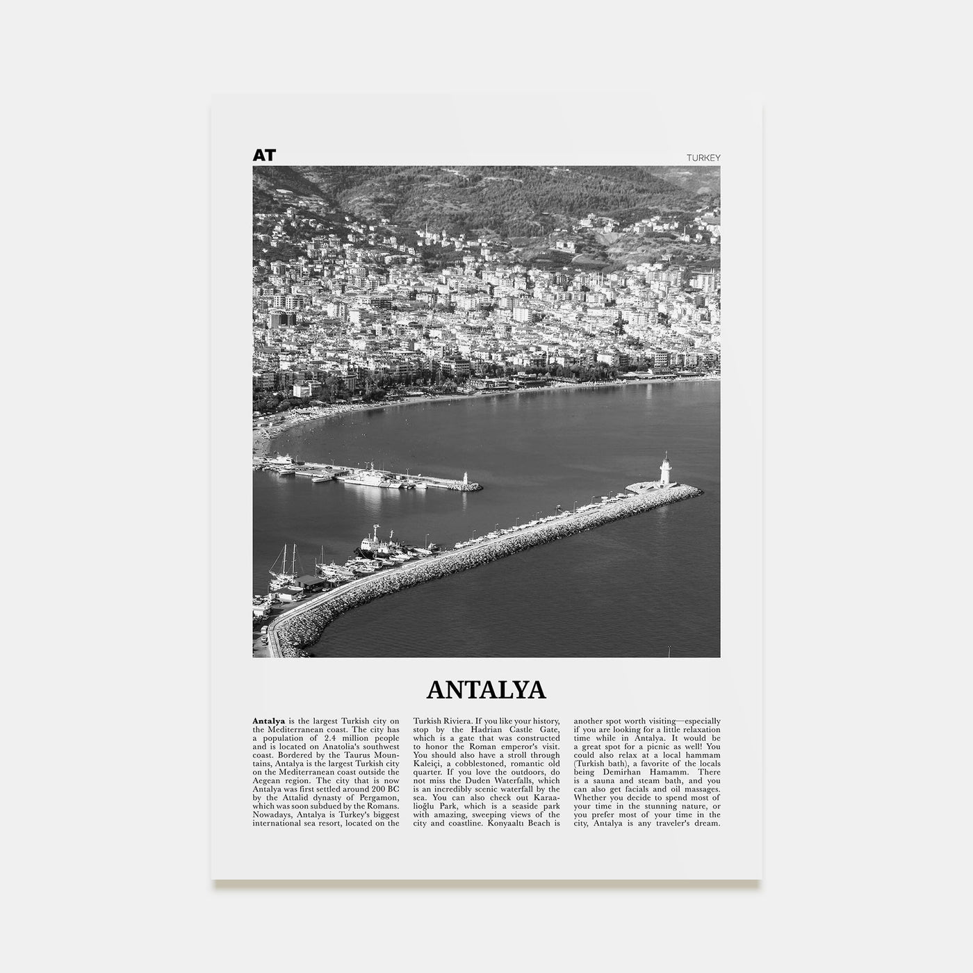 Antalya Travel B&W Poster