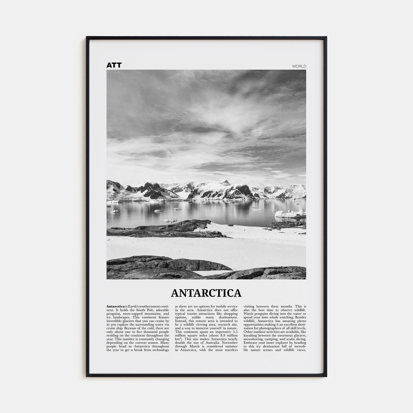 Antarctica Travel B&W Poster