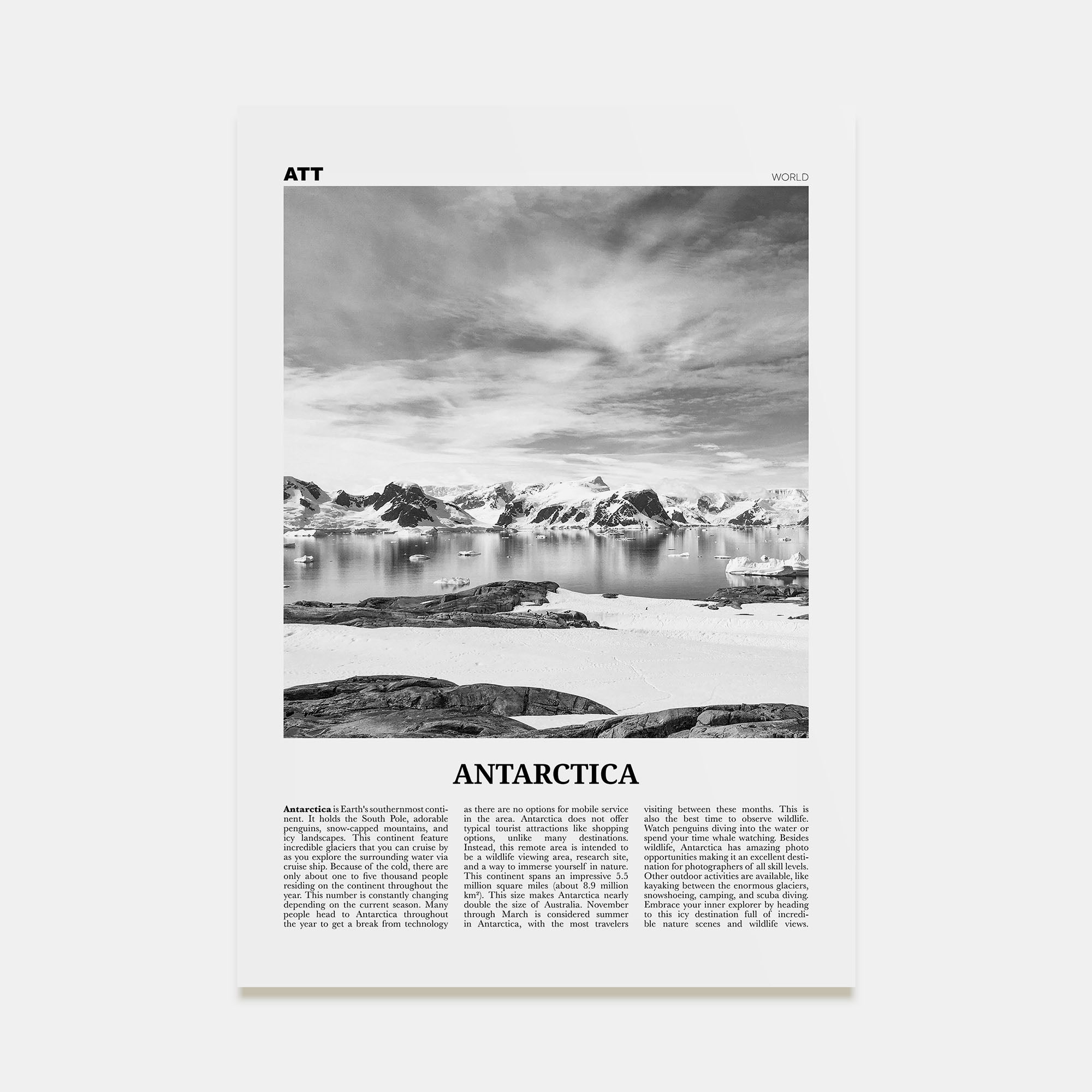 Antarctica Travel B&W Poster