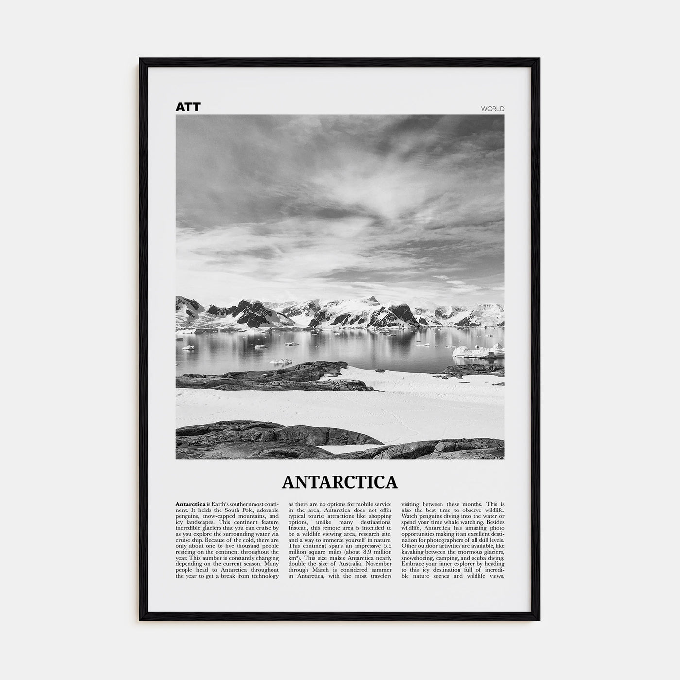 Antarctica Travel B&W Poster