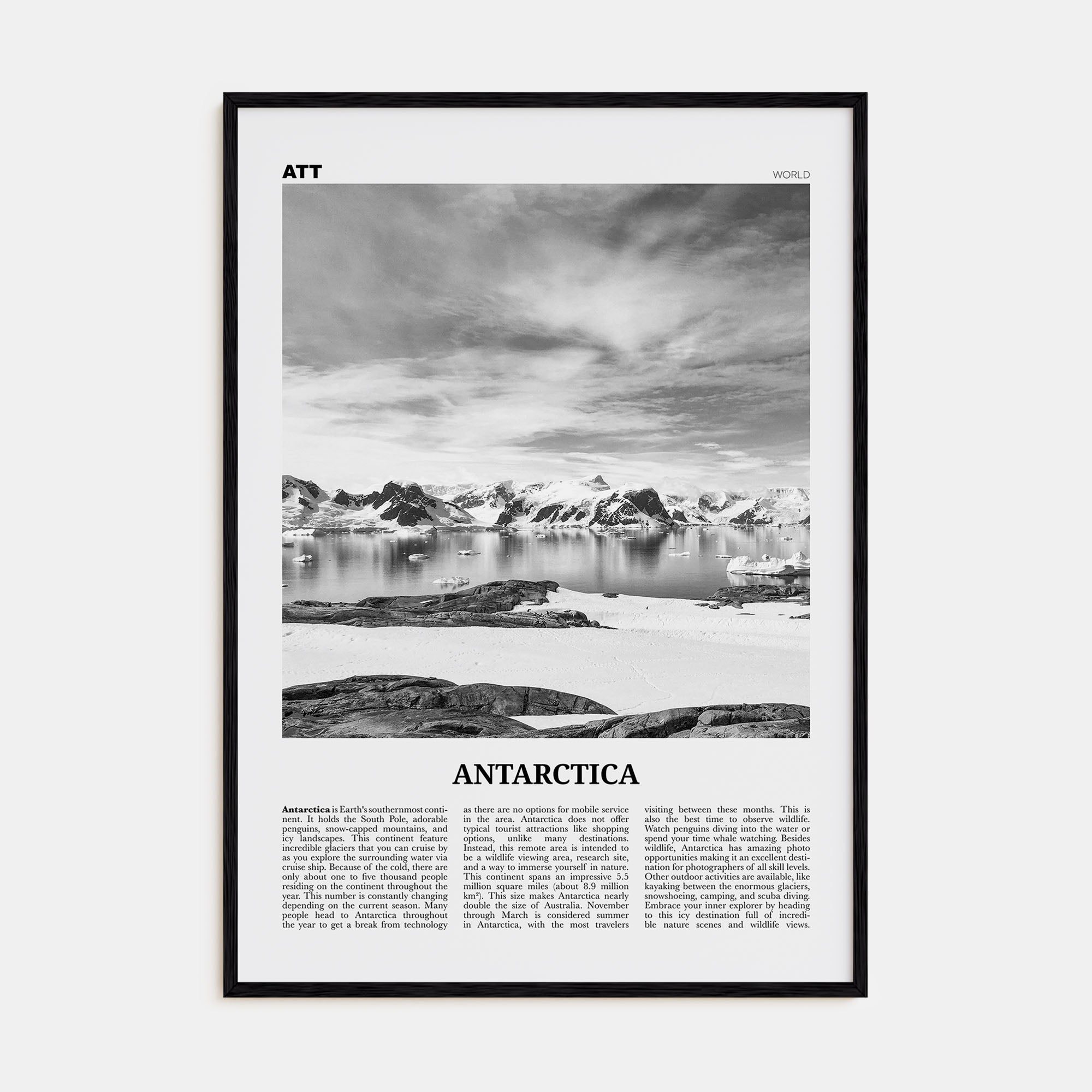 Antarctica Travel B&W Poster