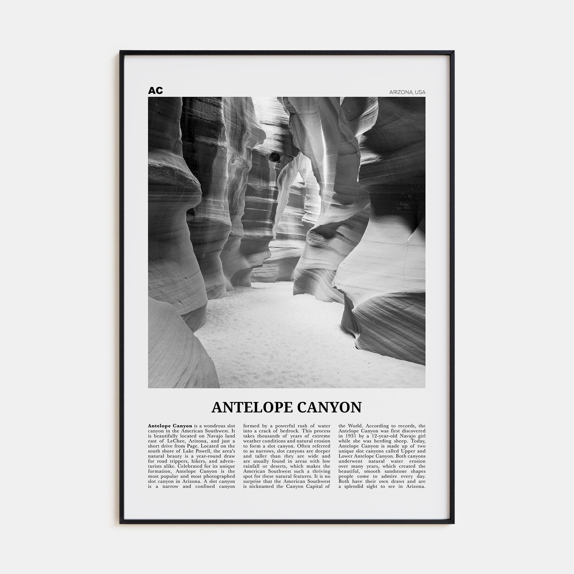 Antelope Canyon Travel B&W Poster