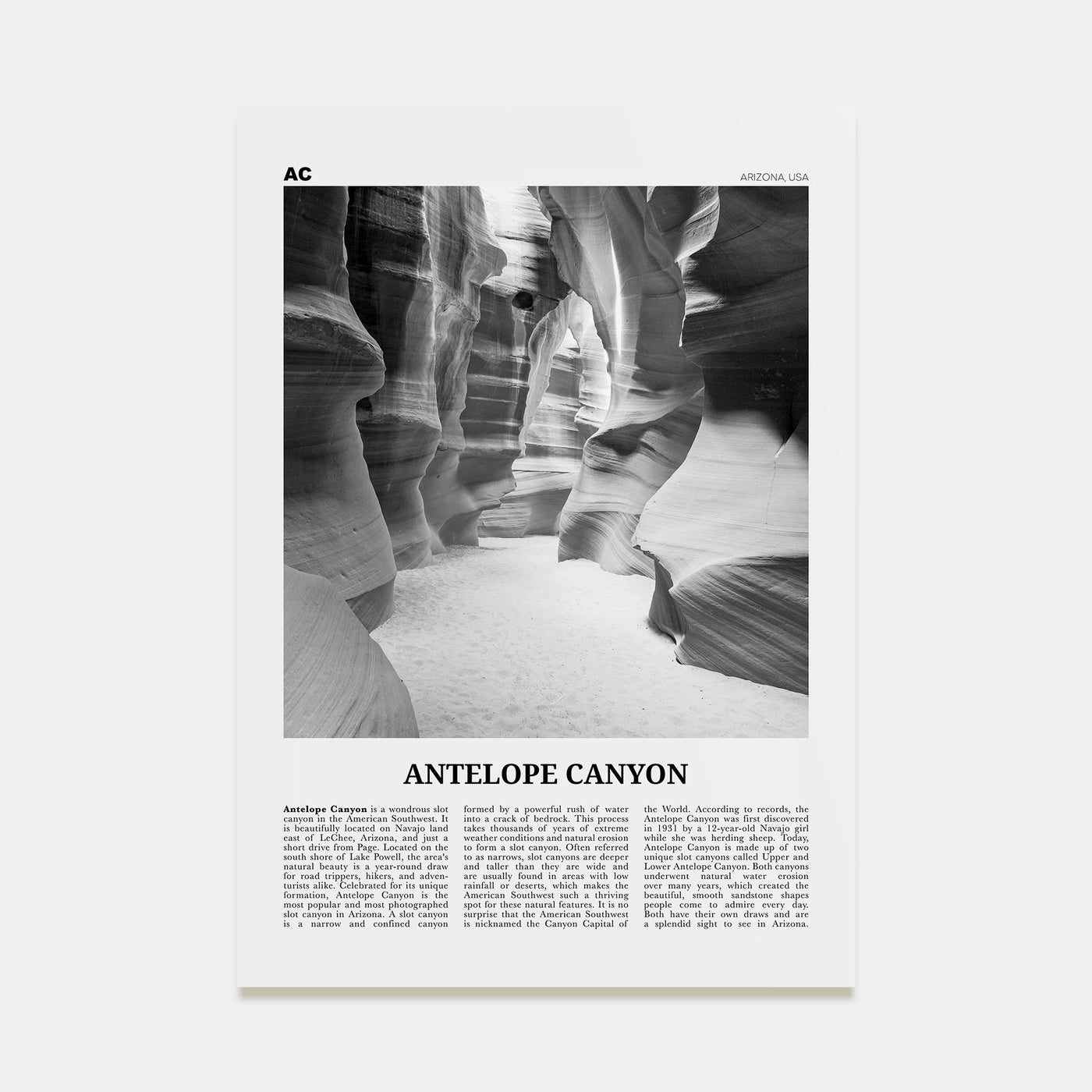 Antelope Canyon Travel B&W Poster