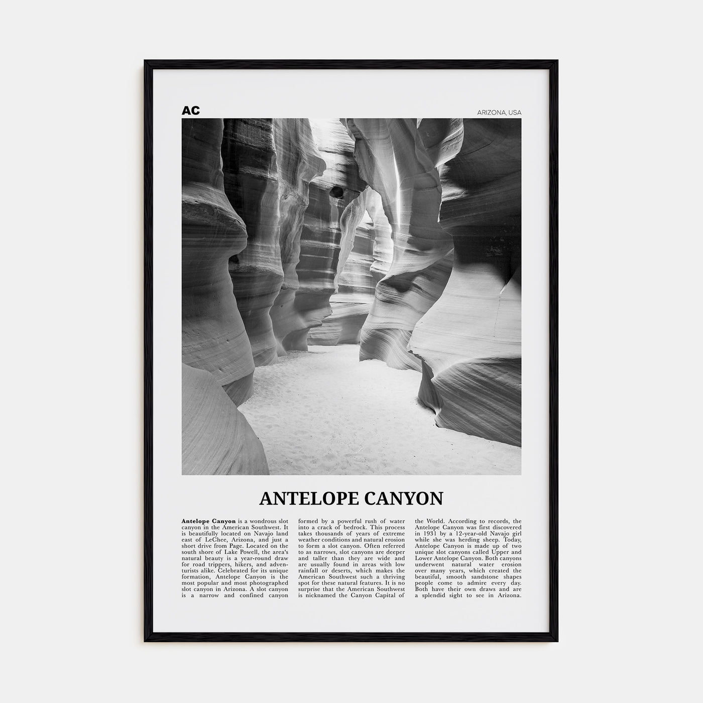 Antelope Canyon Travel B&W Poster