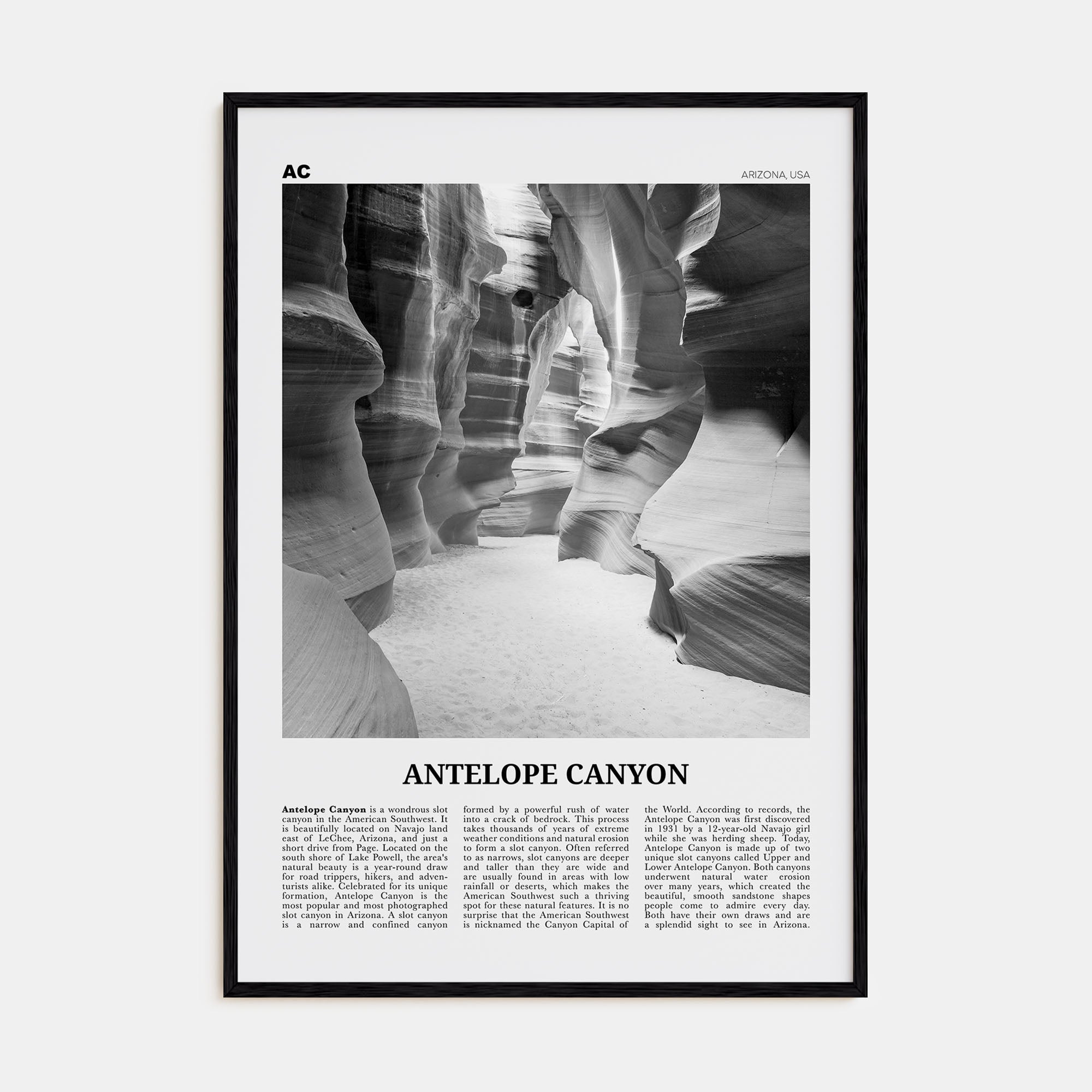 Antelope Canyon Travel B&W Poster