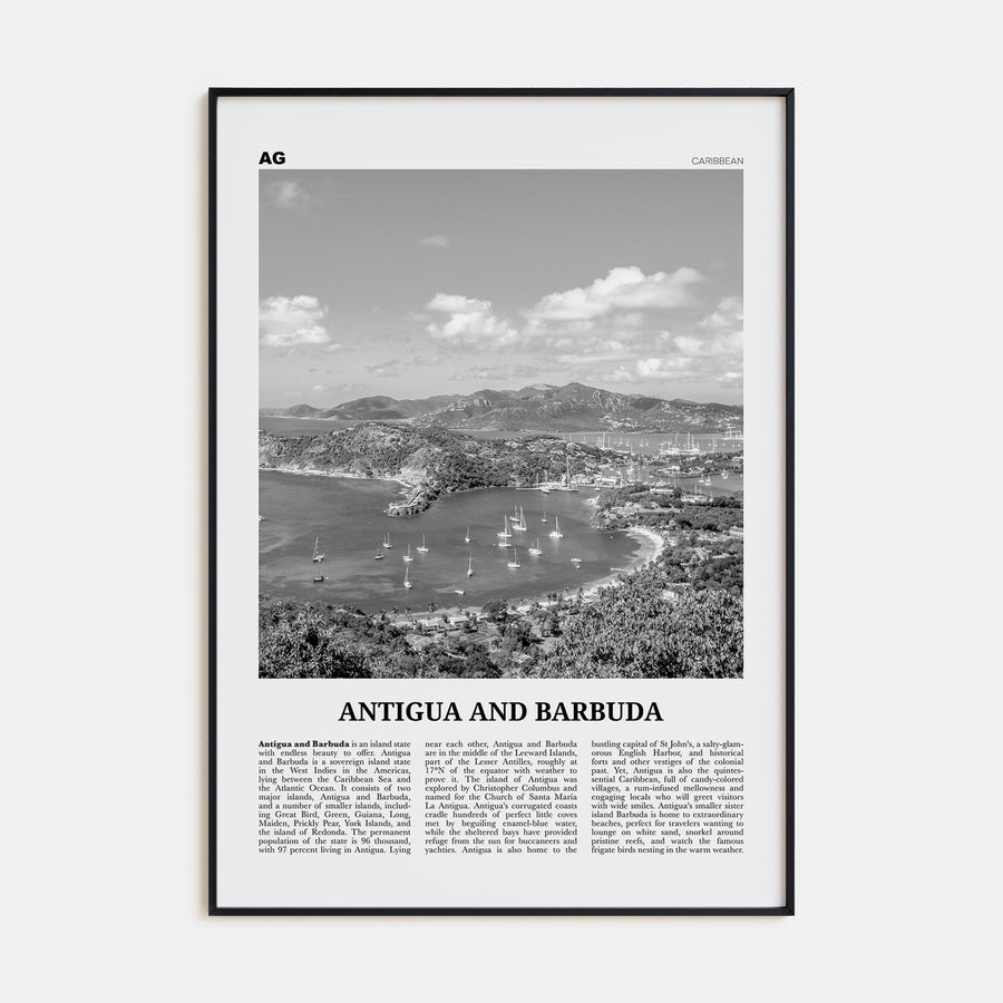 Antigua and Barbuda Travel B&W Poster