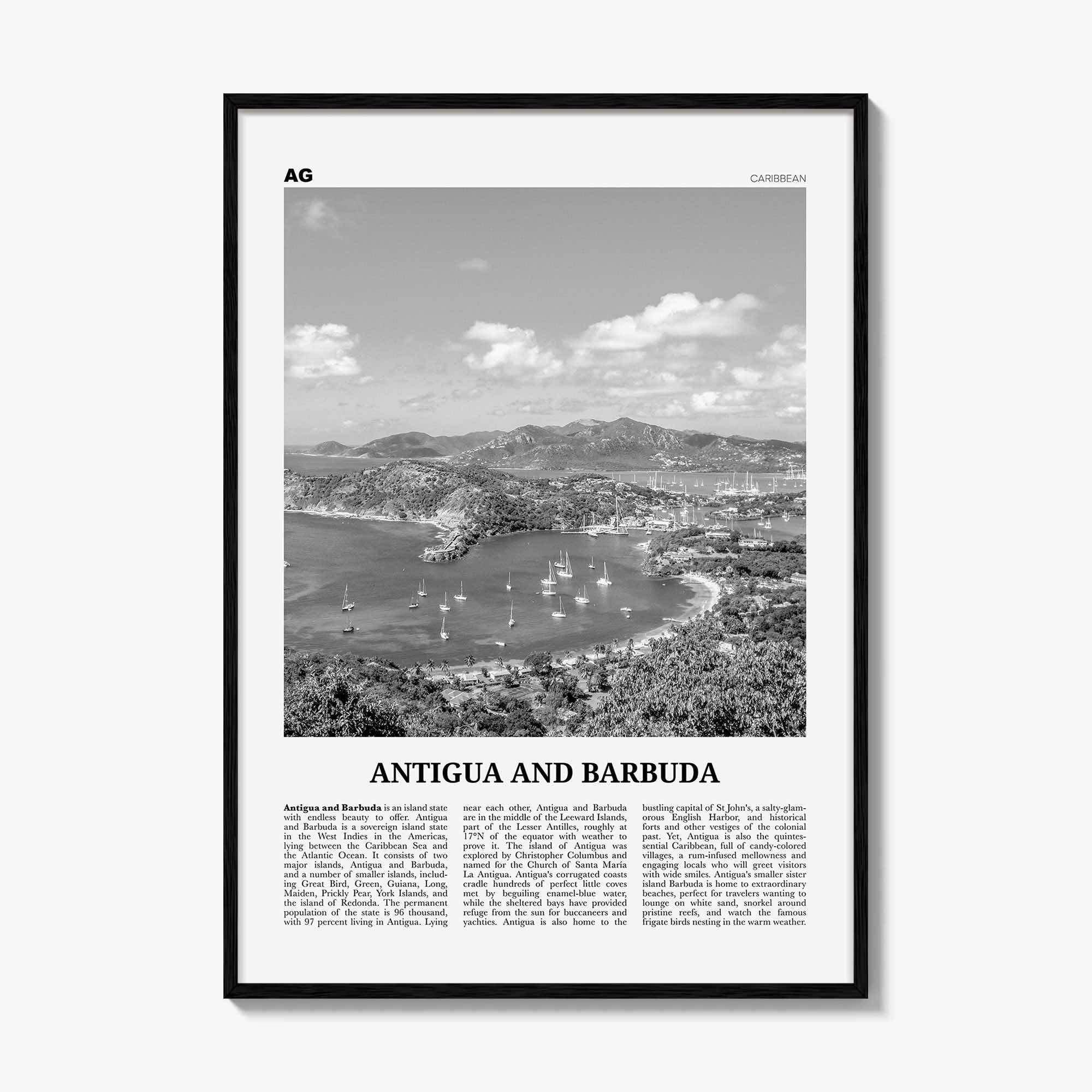 Antigua and Barbuda Print Black and White, Antigua and Barbuda Wall Art, Antigua and Barbuda Poster, St John's, Caribbean