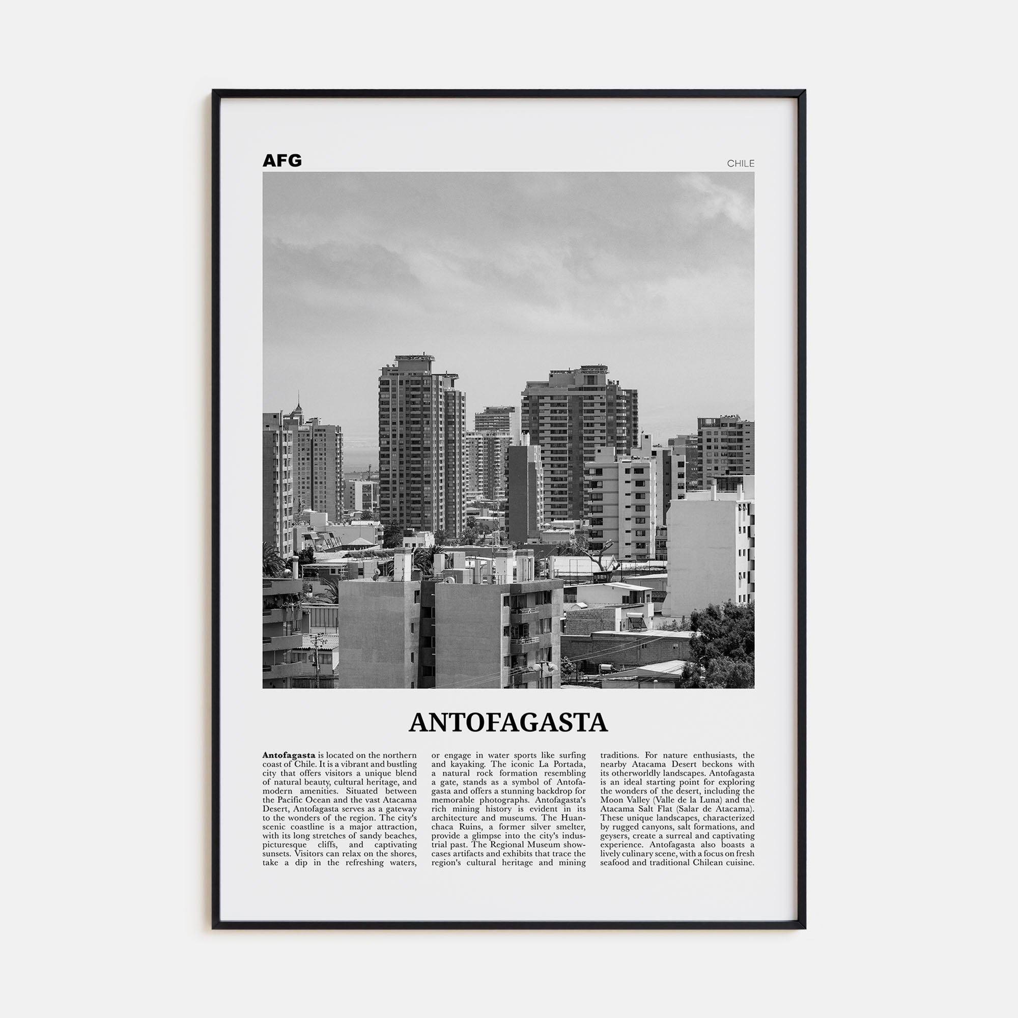 Antofagasta Travel B&W Poster