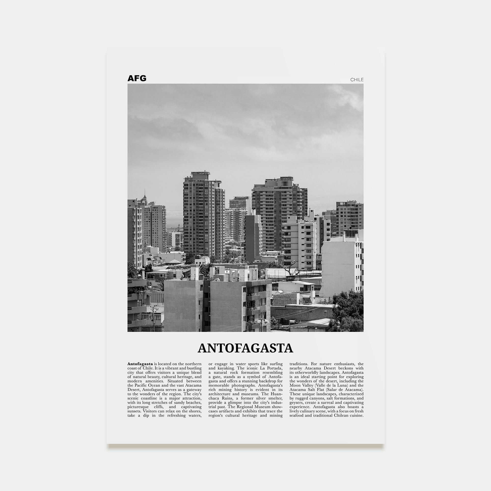 Antofagasta Travel B&W Poster