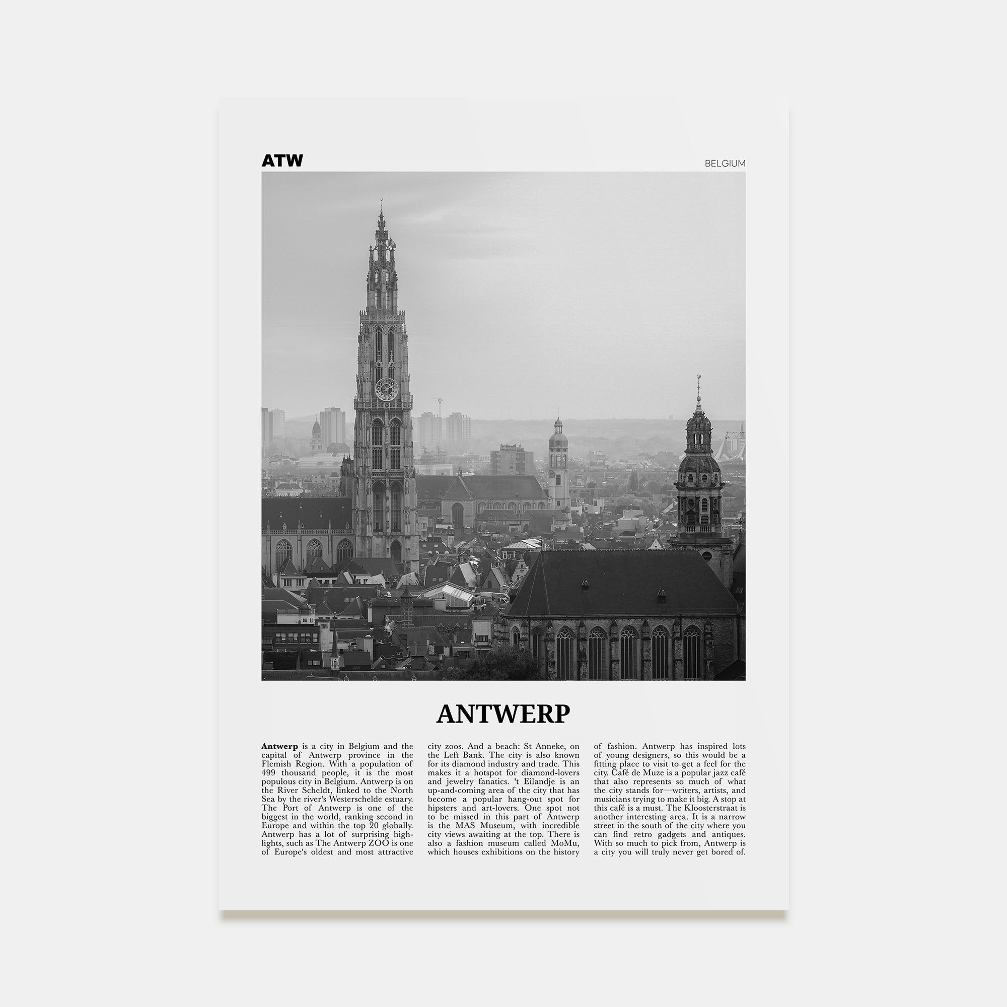 Antwerp Travel B&W Poster