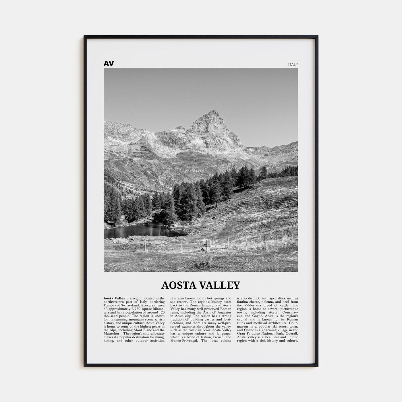 Aosta Valley Travel B&W Poster