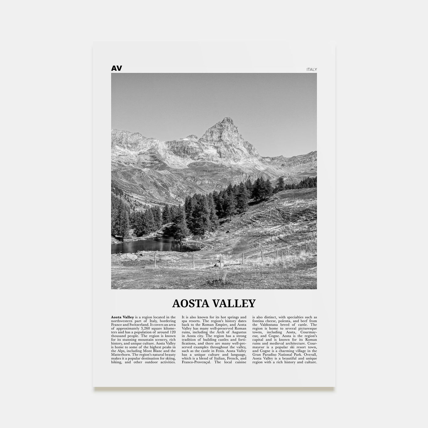 Aosta Valley Travel B&W Poster