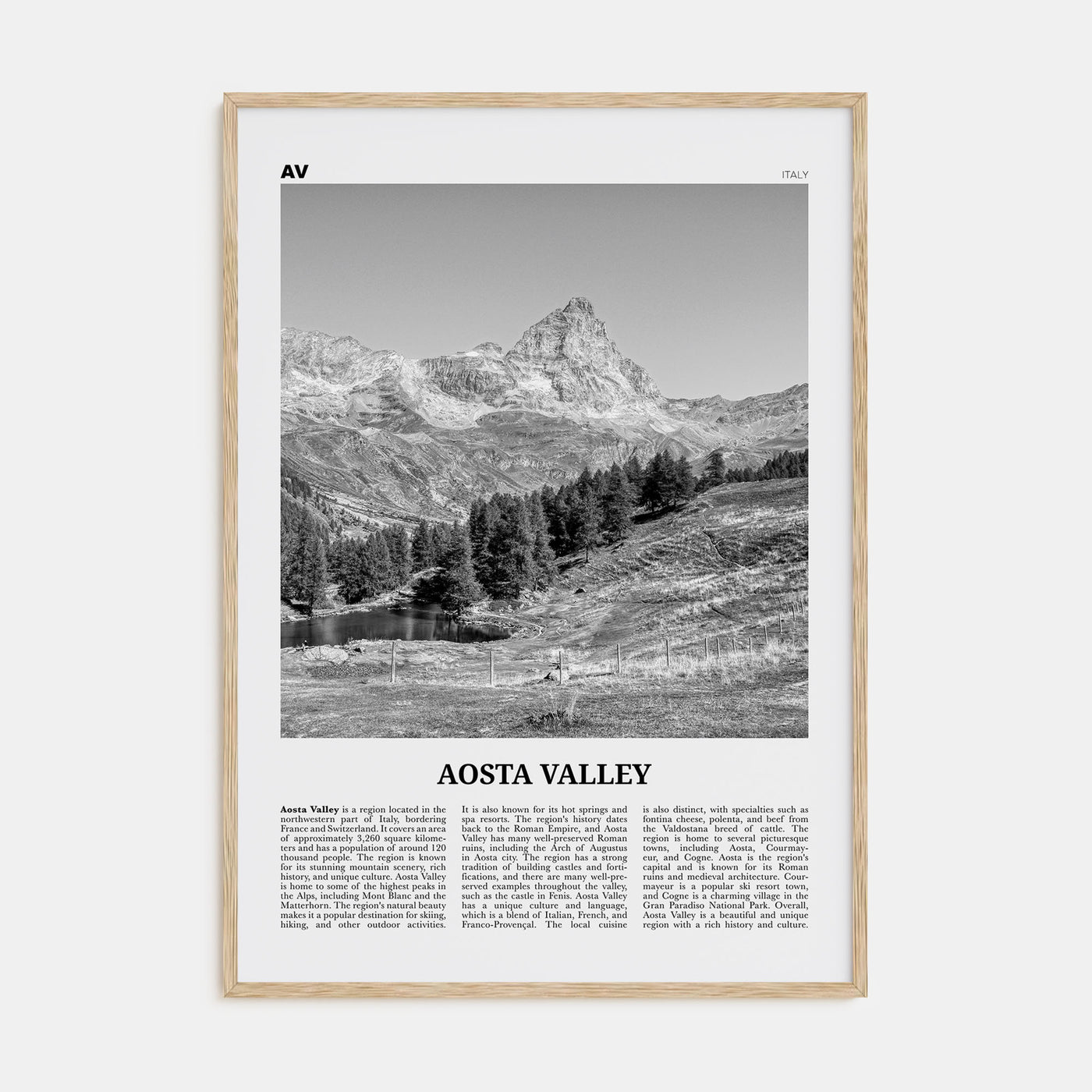 Aosta Valley Travel B&W Poster