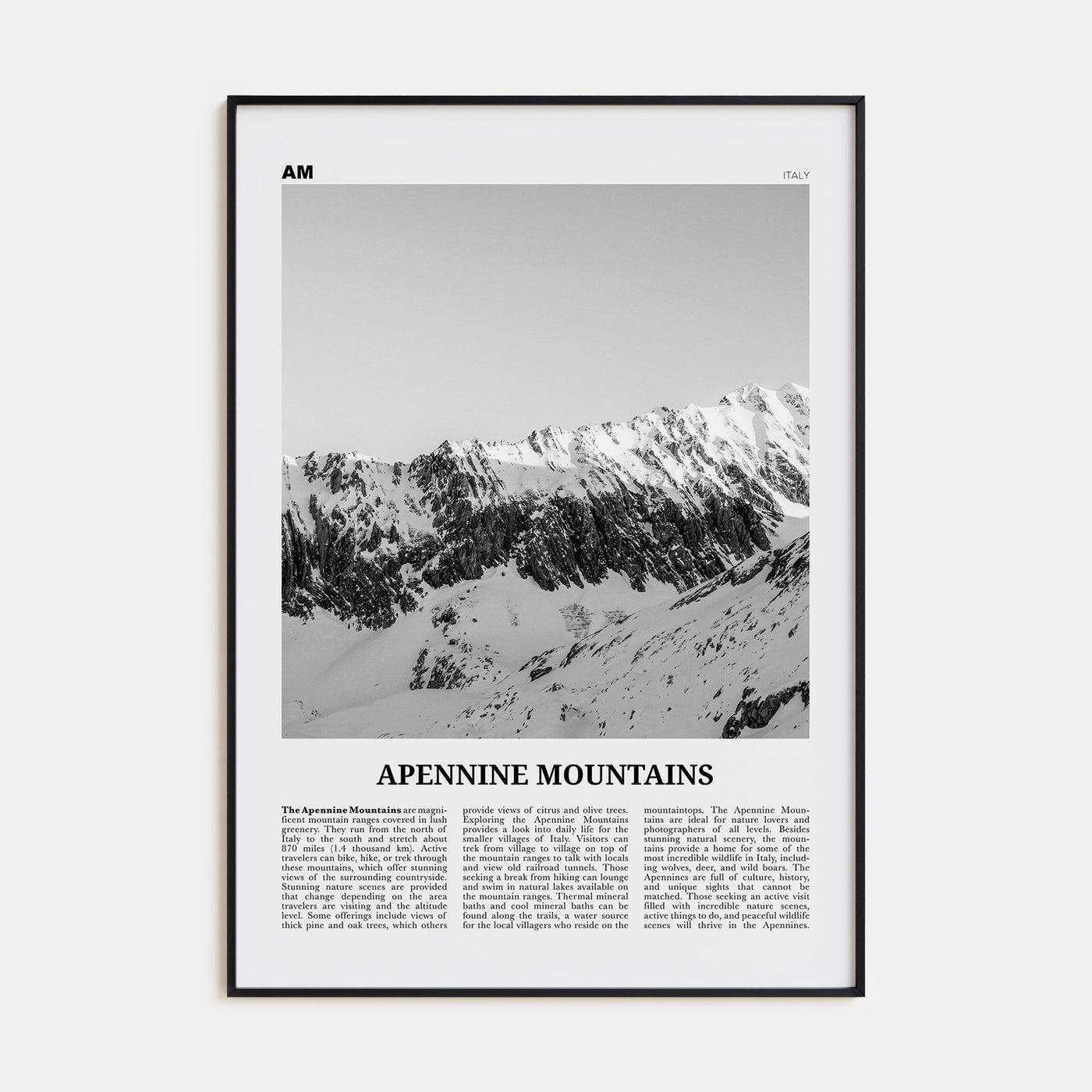 Apennine Mountains Travel B&W Poster