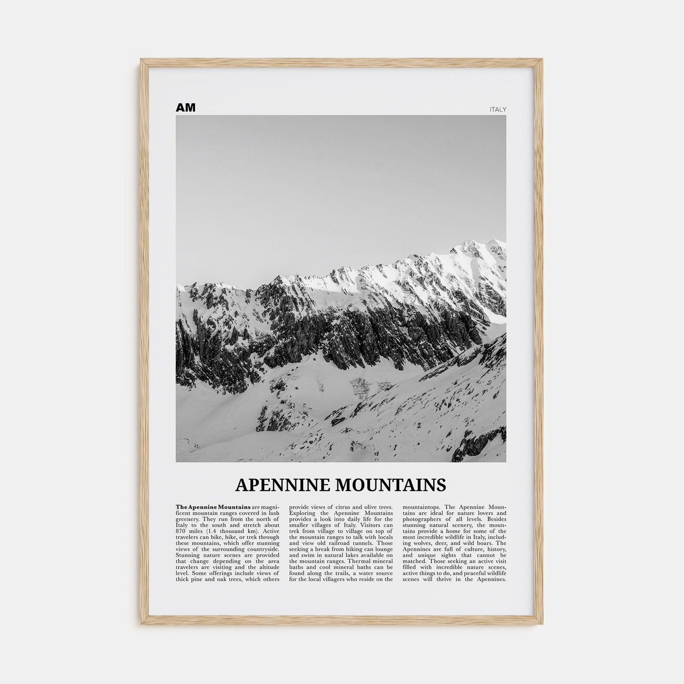 Apennine Mountains Travel B&W Poster