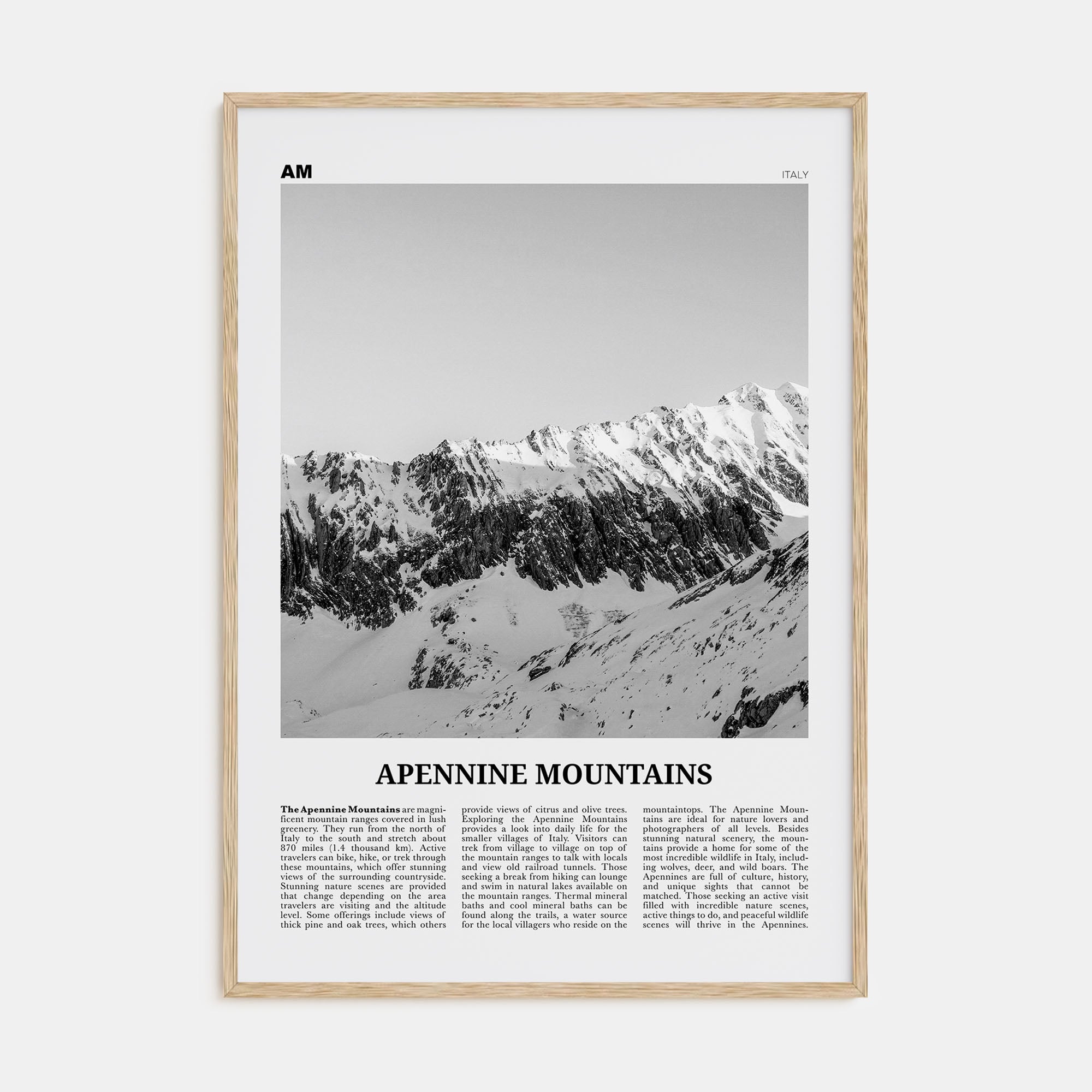 Apennine Mountains Travel B&W Poster