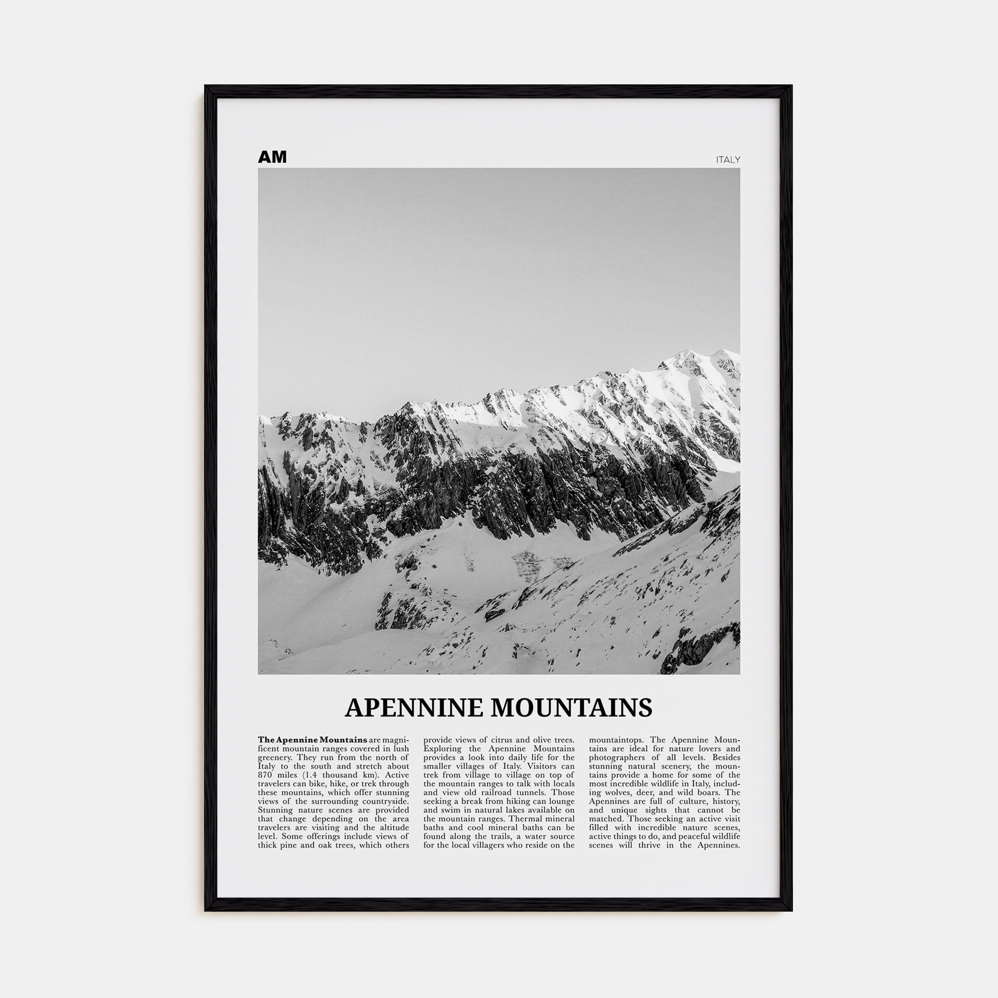 Apennine Mountains Travel B&W Poster