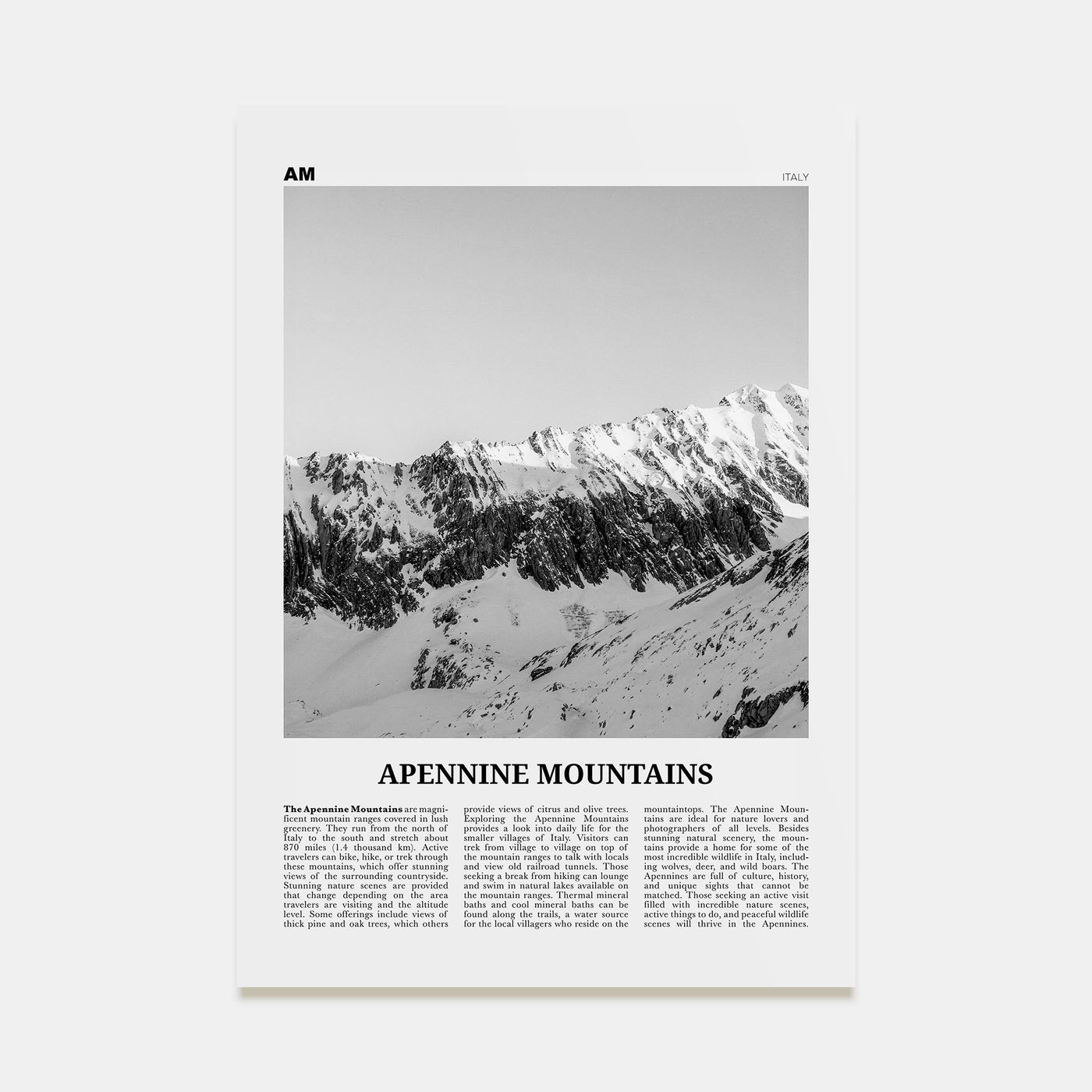 Apennine Mountains Travel B&W Poster