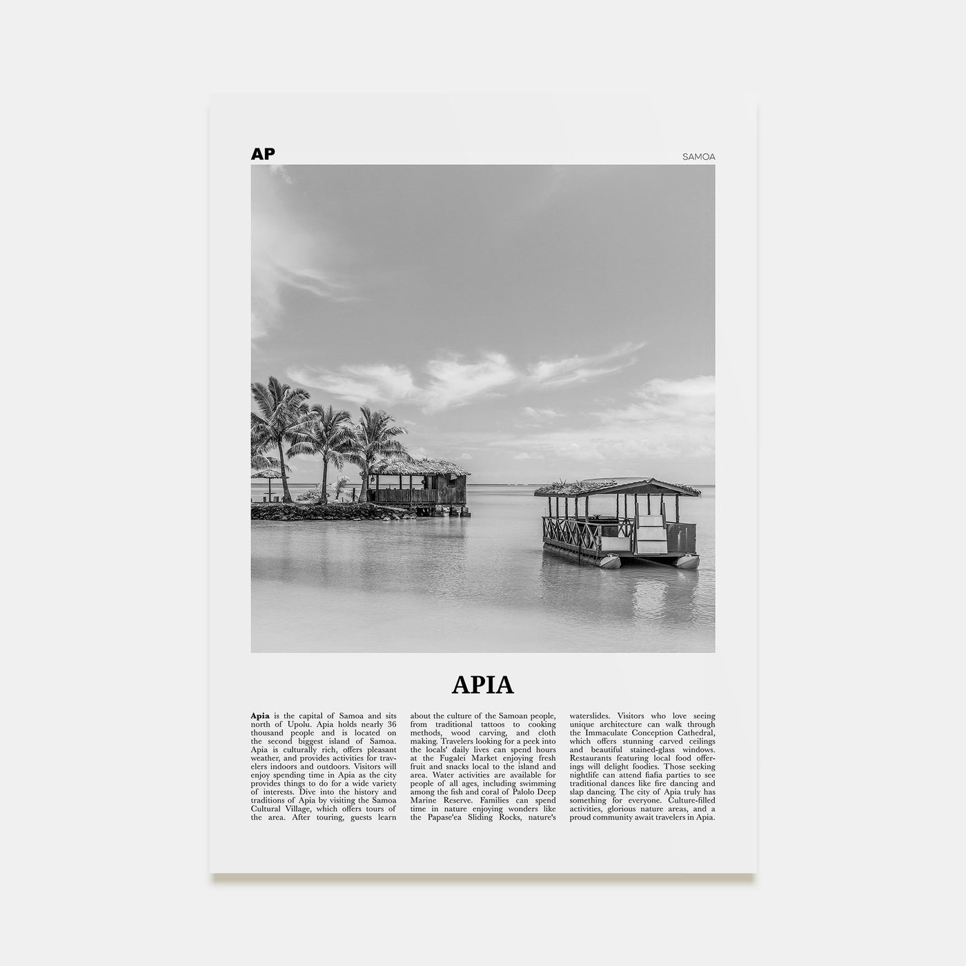Apia Travel B&W Poster