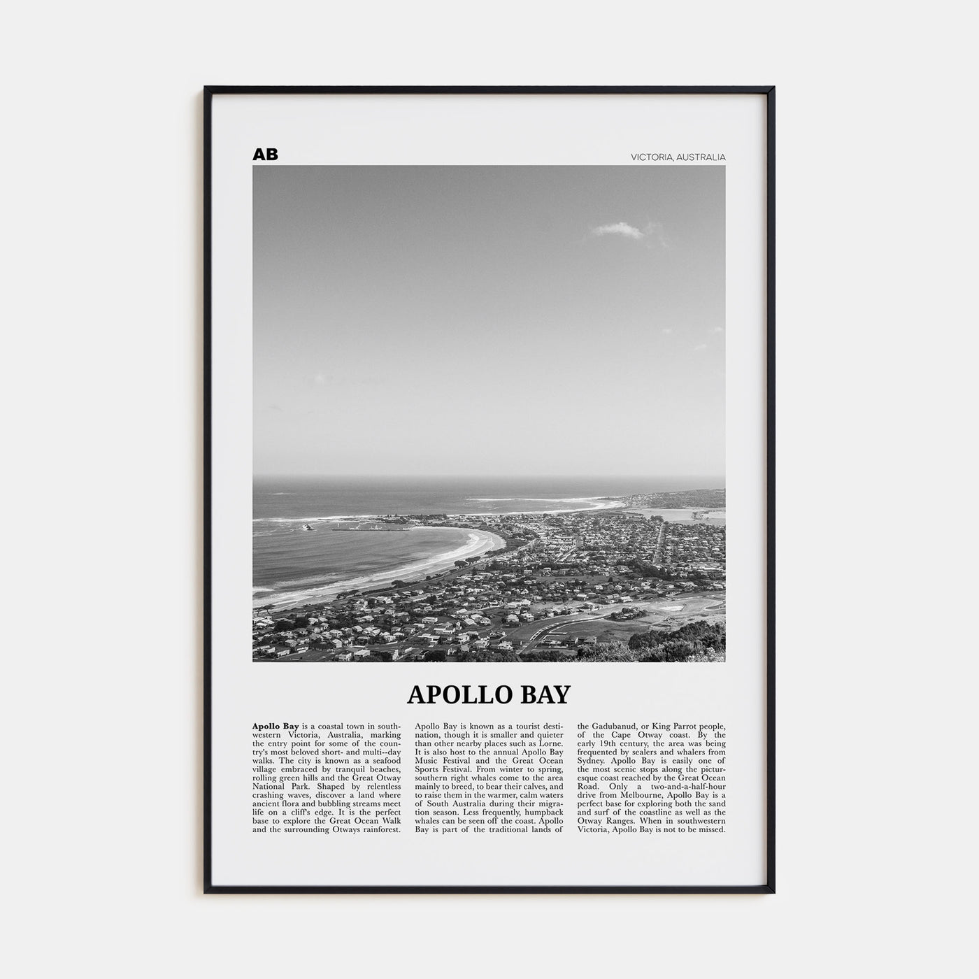 Apollo Bay Travel B&W Poster