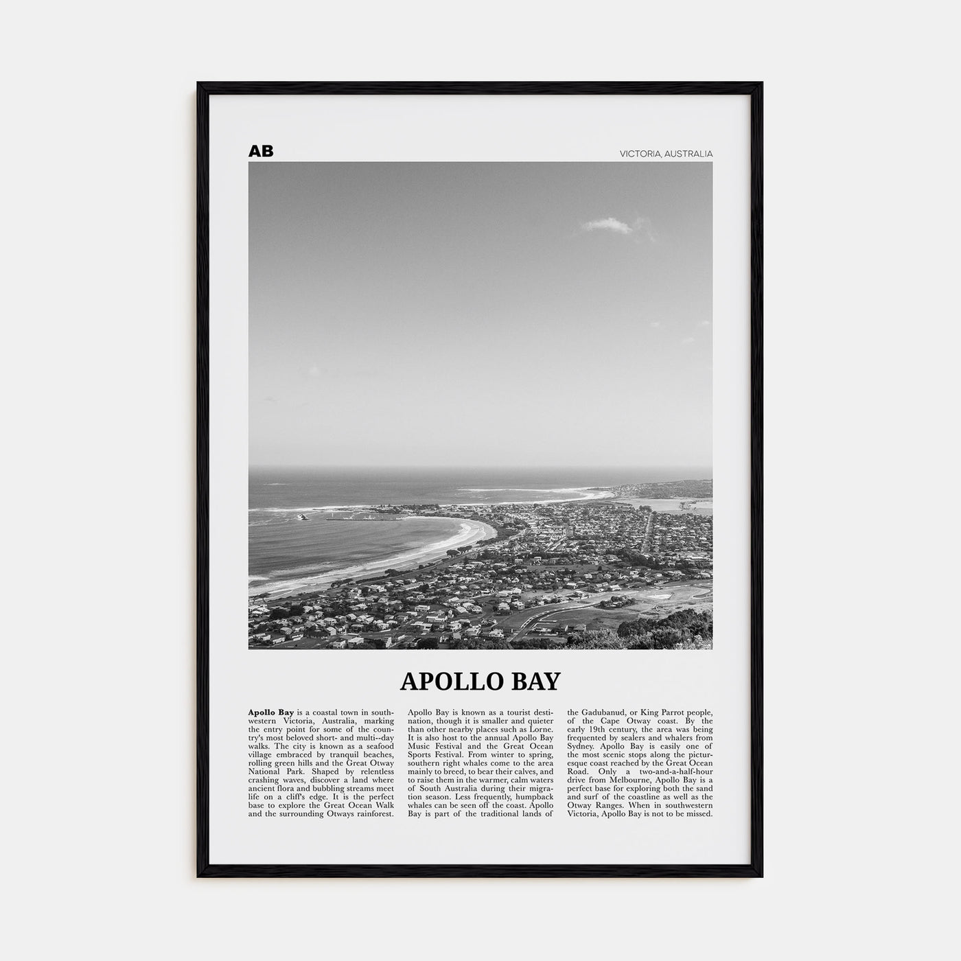 Apollo Bay Travel B&W Poster
