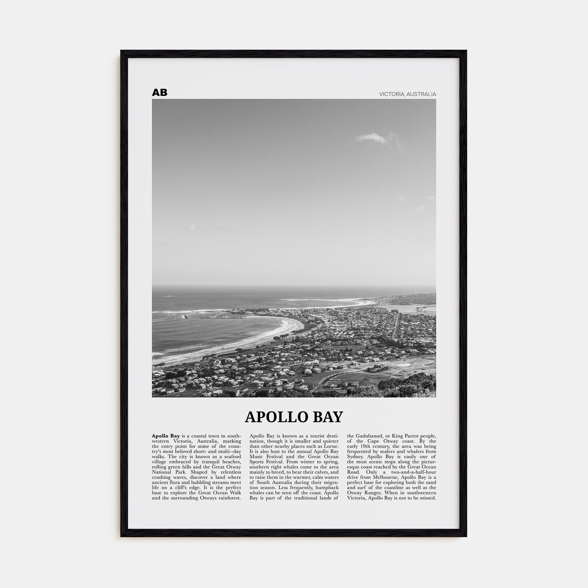 Apollo Bay Travel B&W Poster