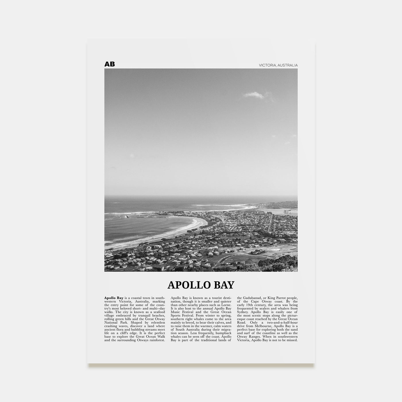 Apollo Bay Travel B&W Poster