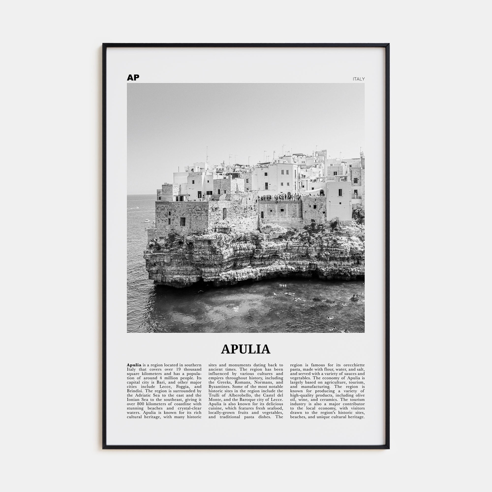 Apulia Travel B&W Poster