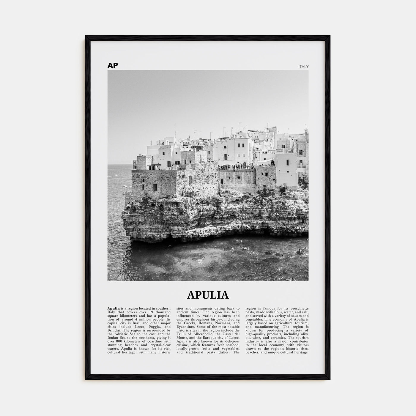 Apulia Travel B&W Poster