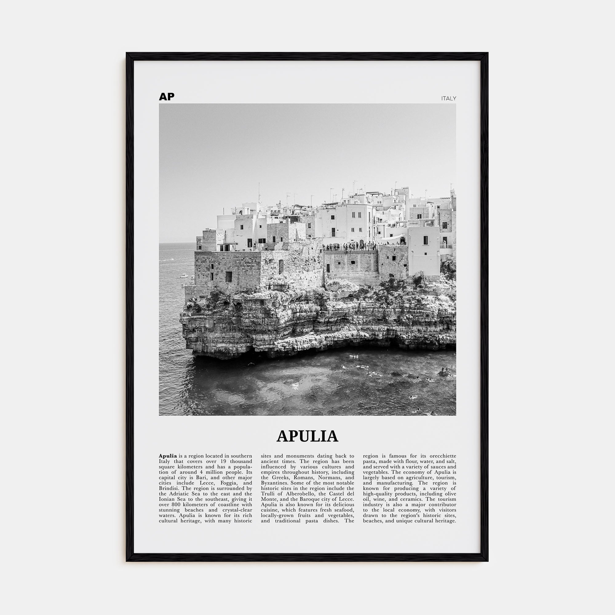 Apulia Travel B&W Poster