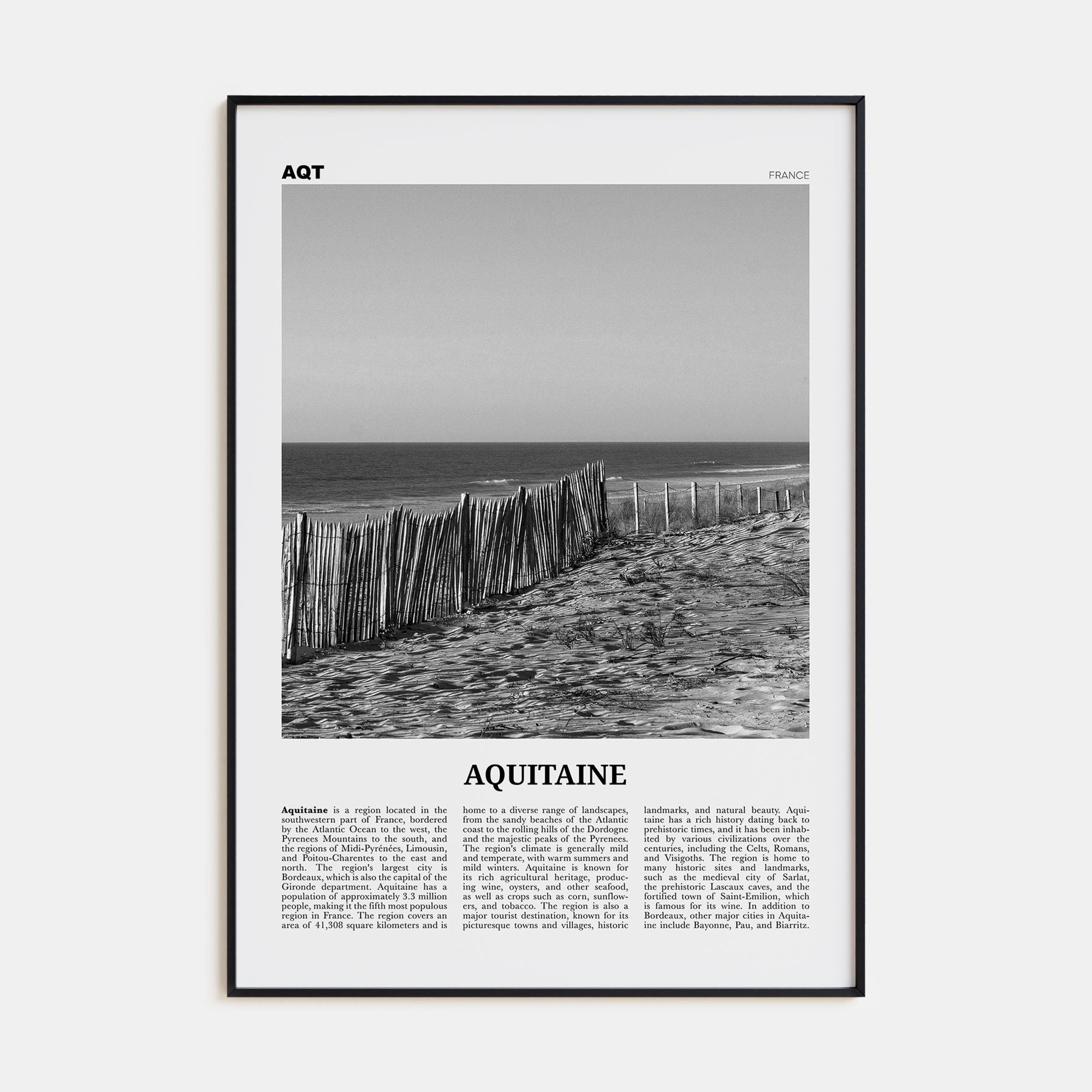 Aquitaine Travel B&W Poster