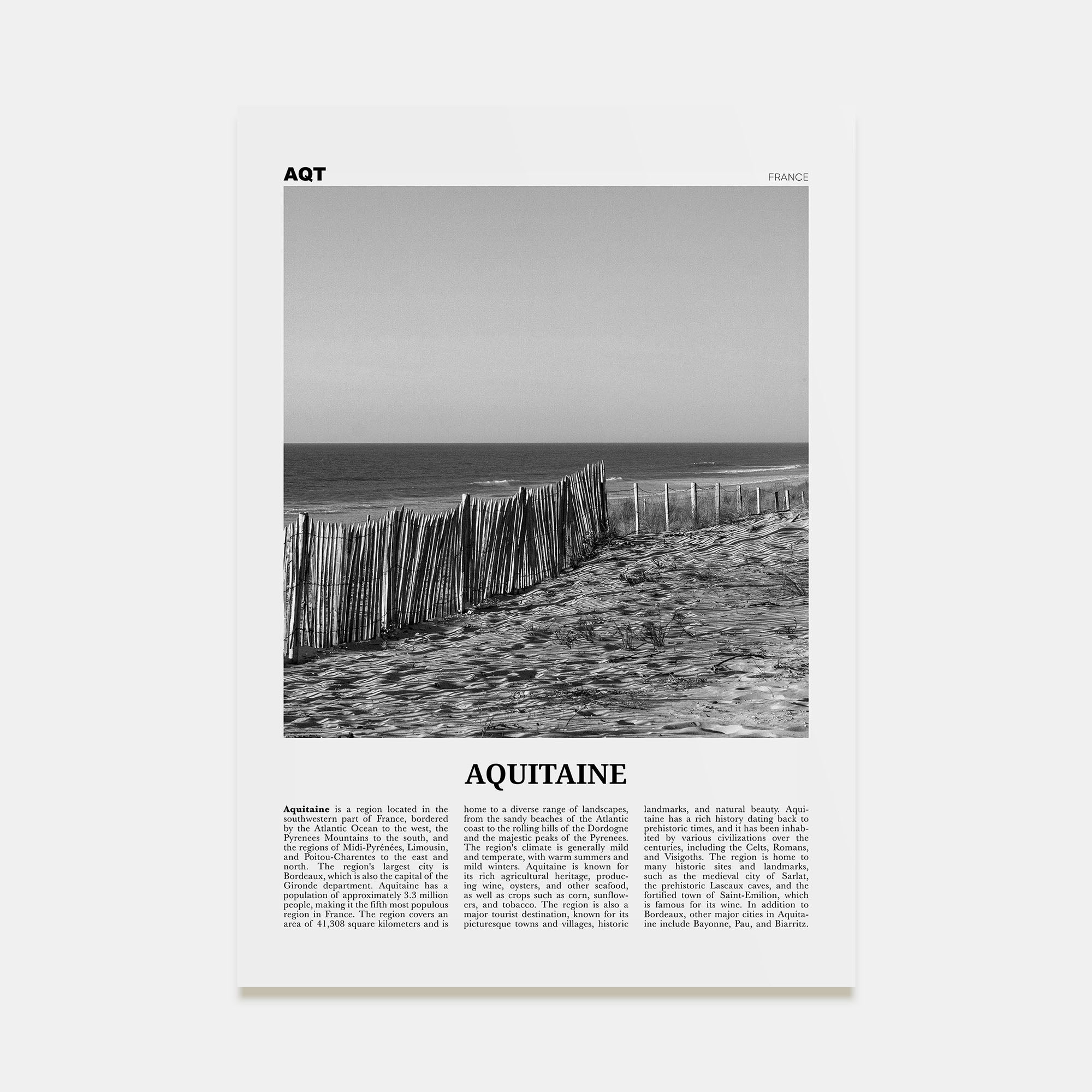 Aquitaine Travel B&W Poster