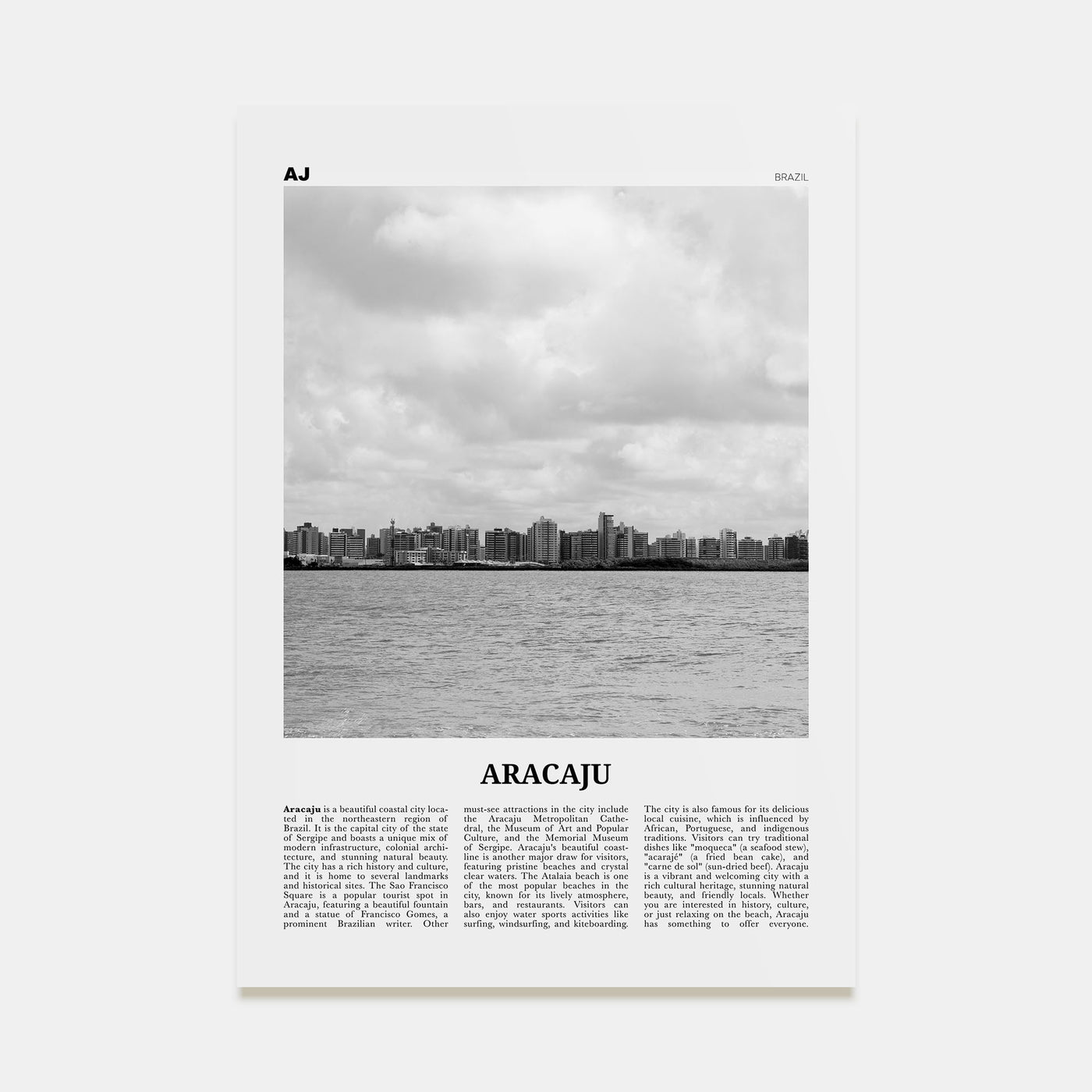 Aracaju Travel B&W Poster