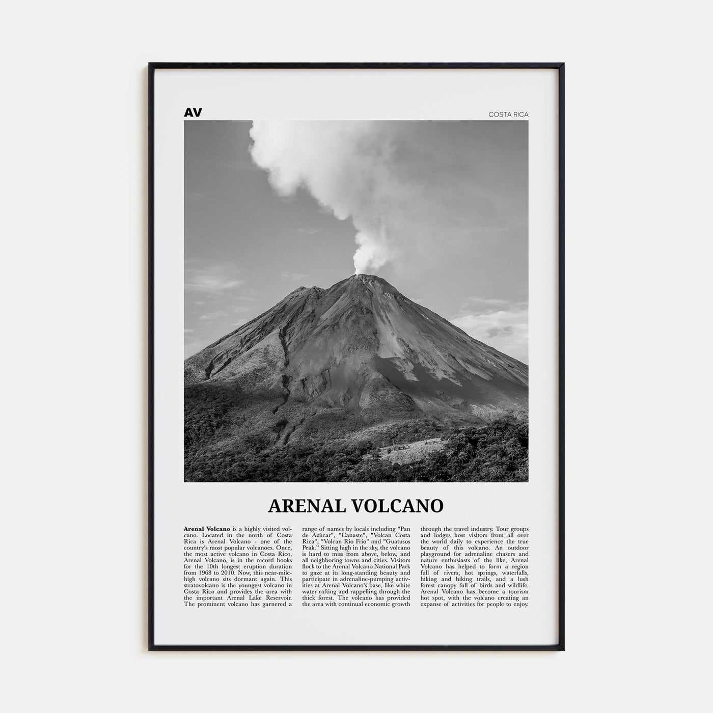 Arenal Volcano National Park Travel B&W Poster