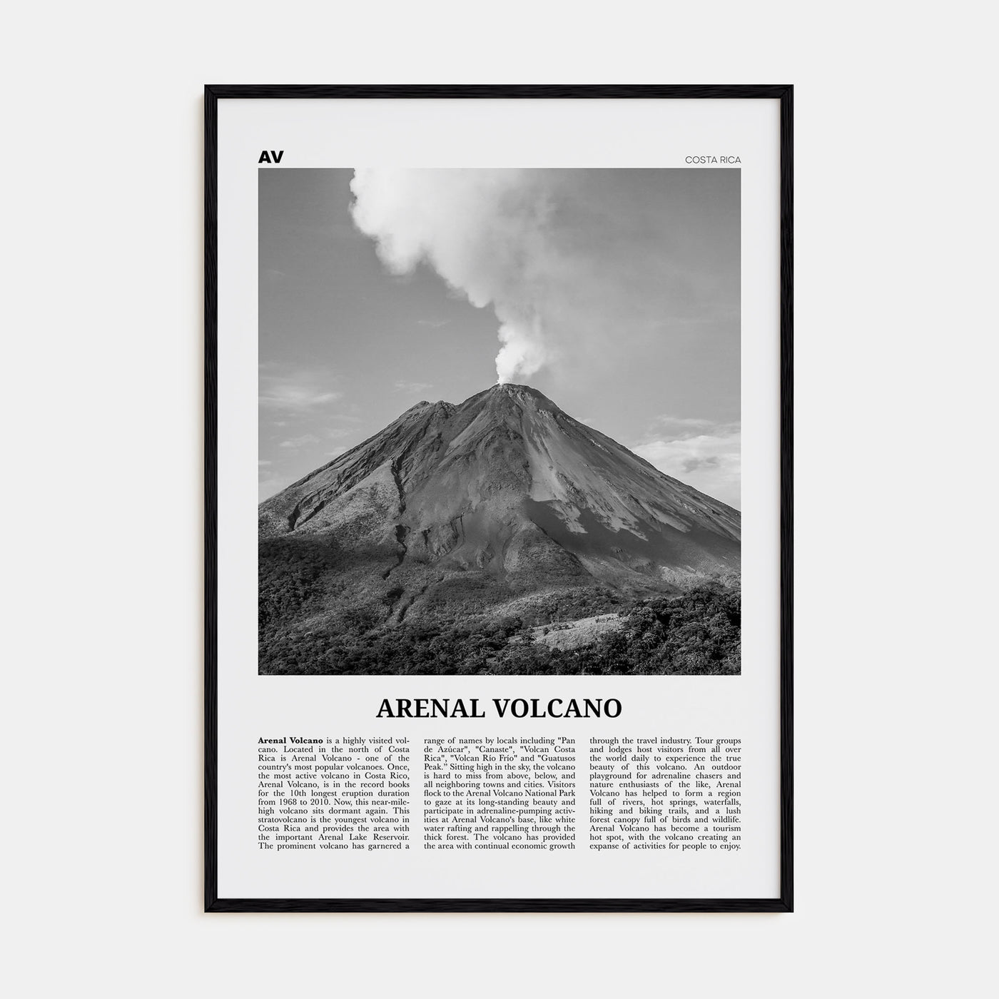 Arenal Volcano National Park Travel B&W Poster