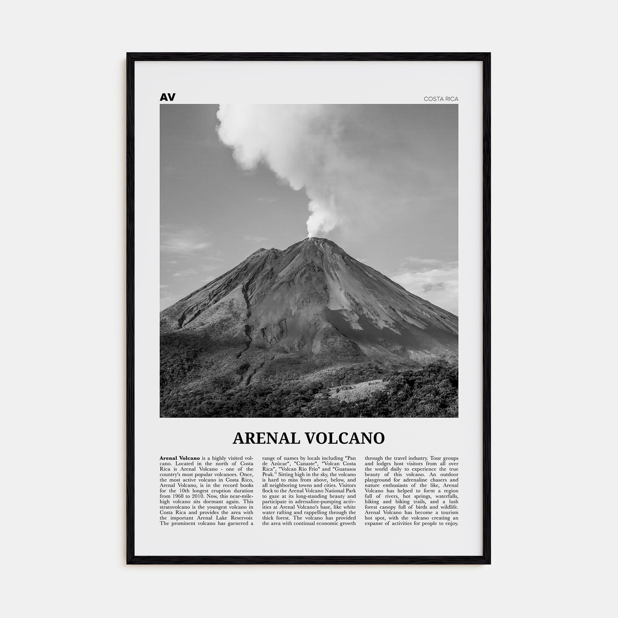 Arenal Volcano National Park Travel B&W Poster