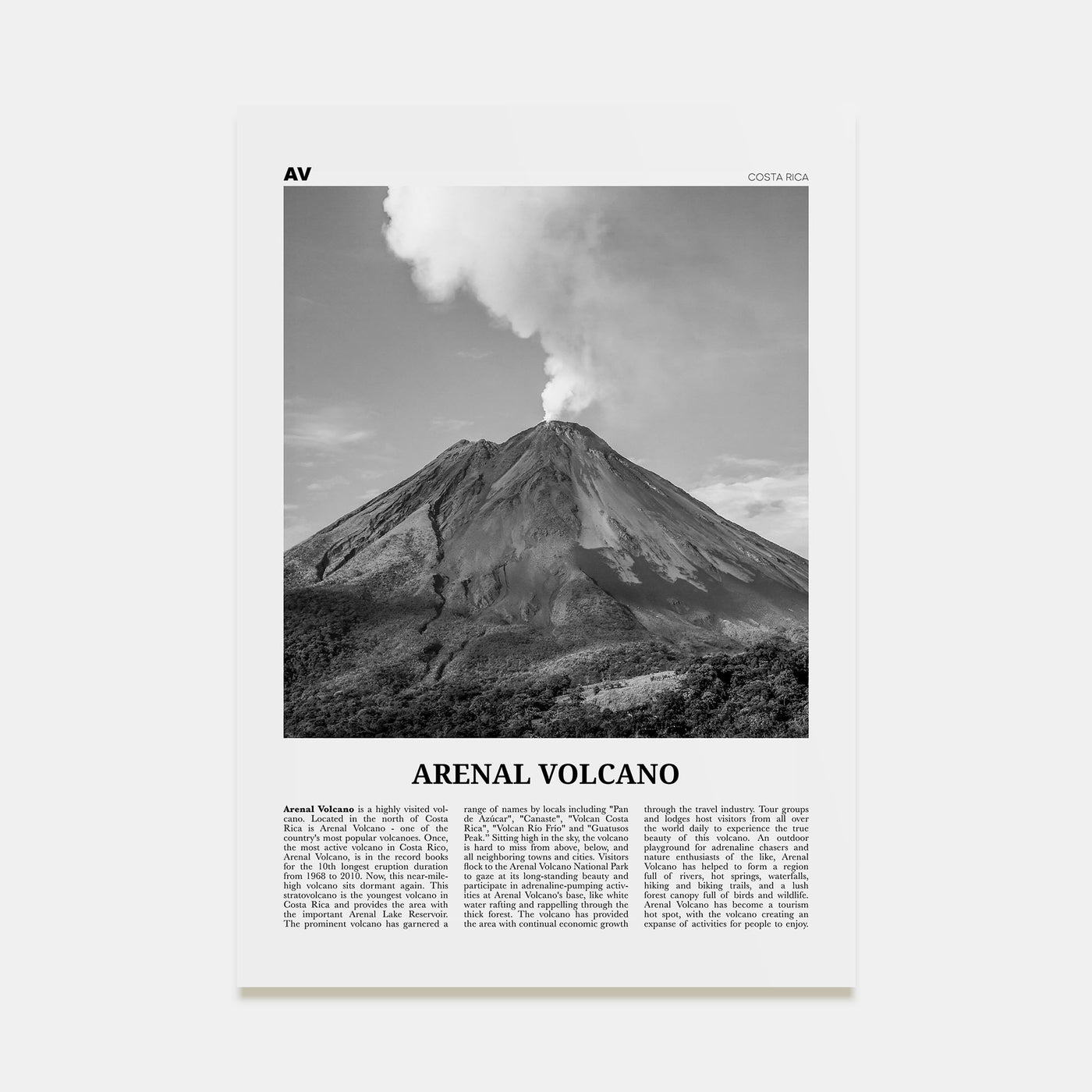 Arenal Volcano National Park Travel B&W Poster
