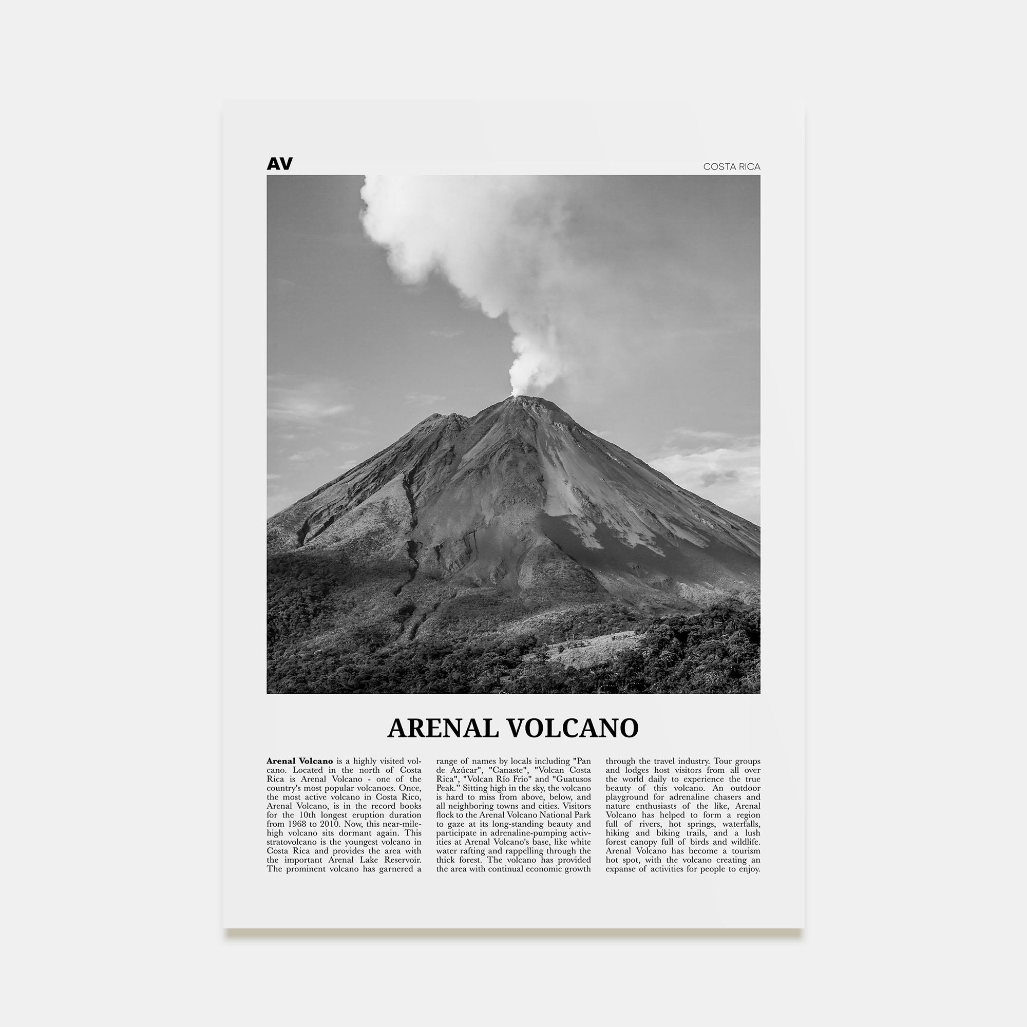 Arenal Volcano National Park Travel B&W Poster