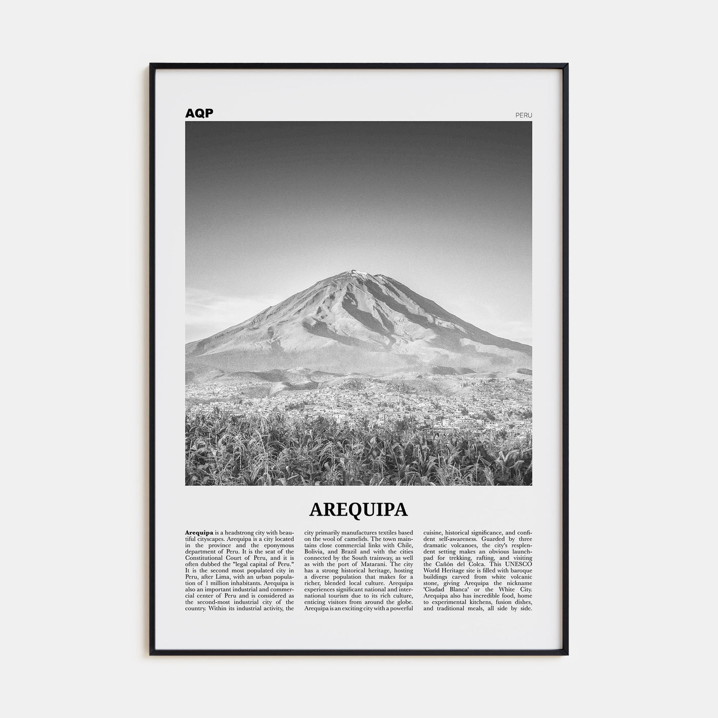 Arequipa Travel B&W Poster