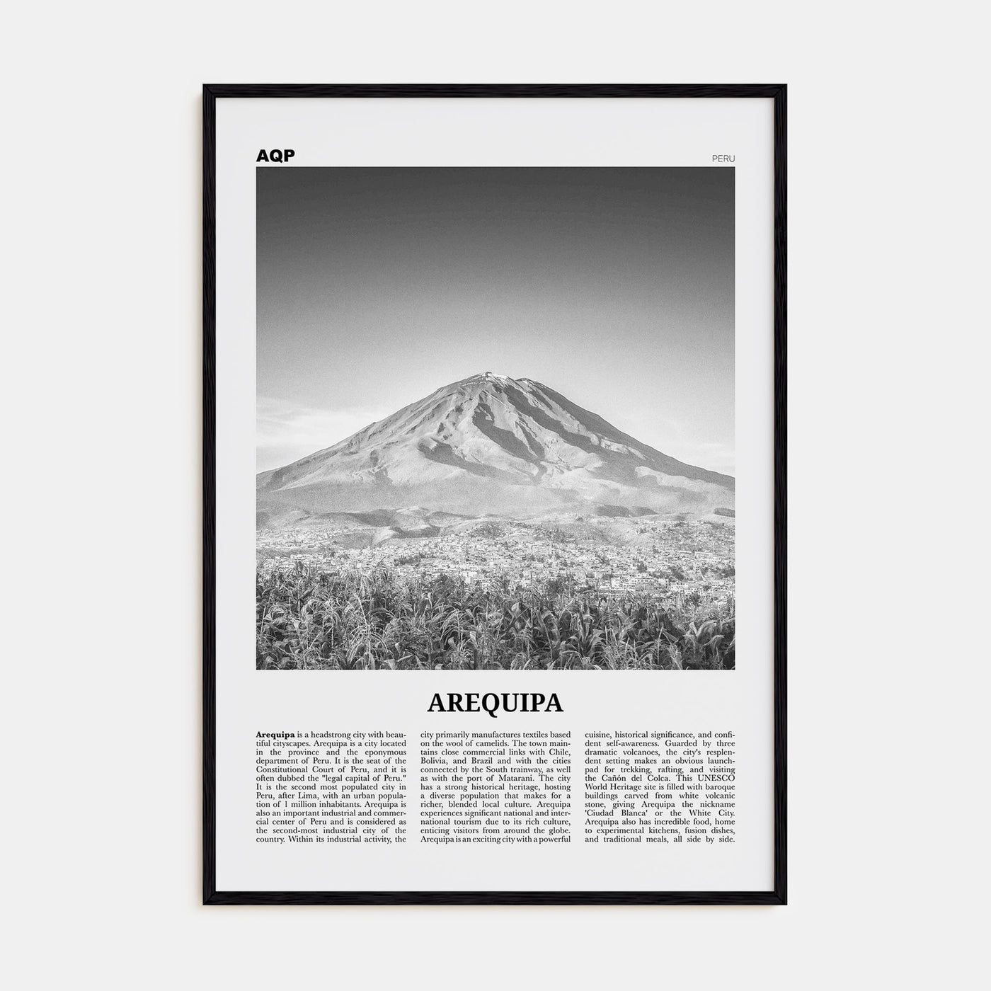 Arequipa Travel B&W Poster