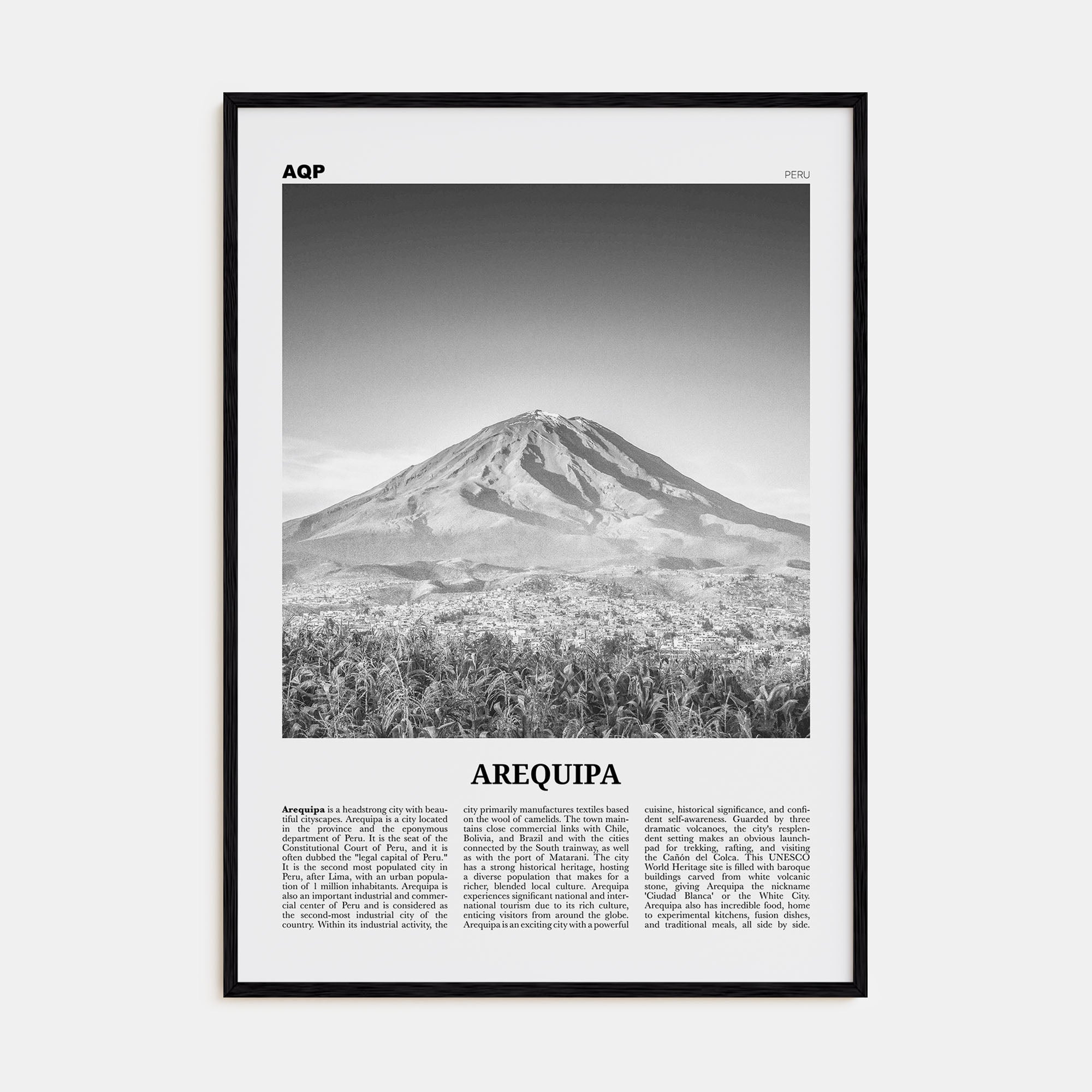 Arequipa Travel B&W Poster