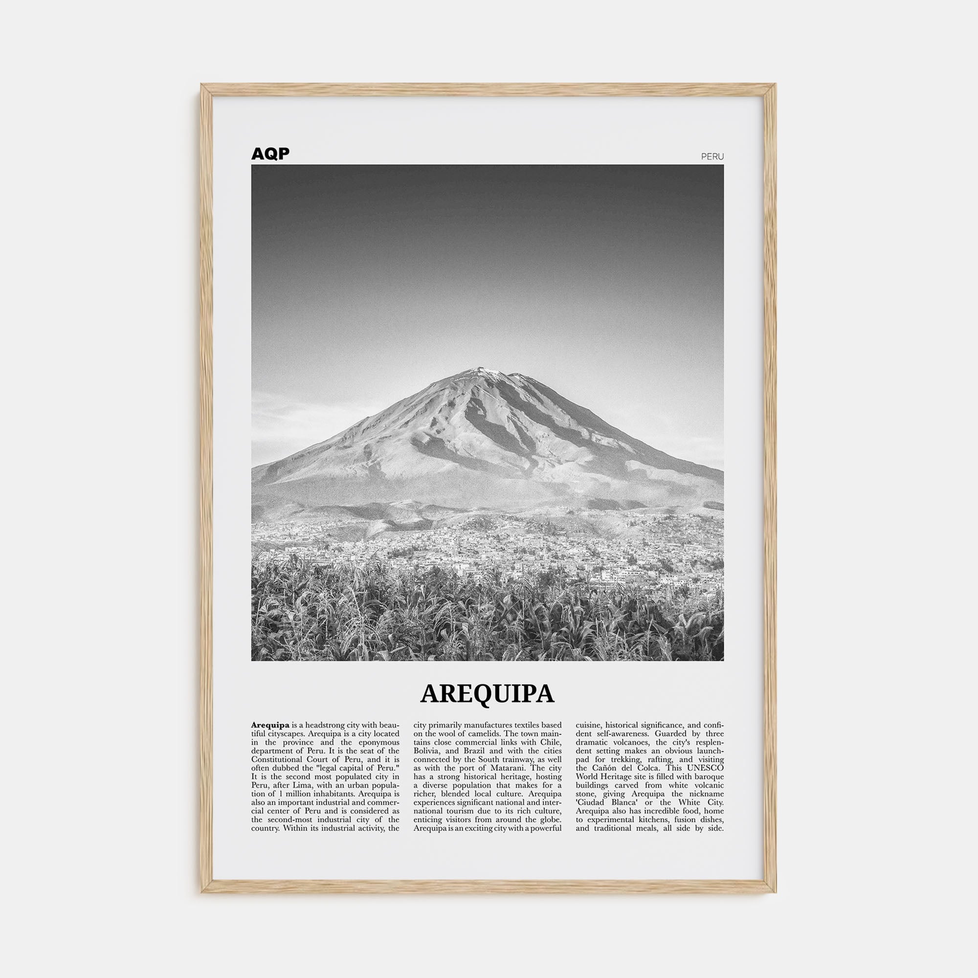 Arequipa Travel B&W Poster