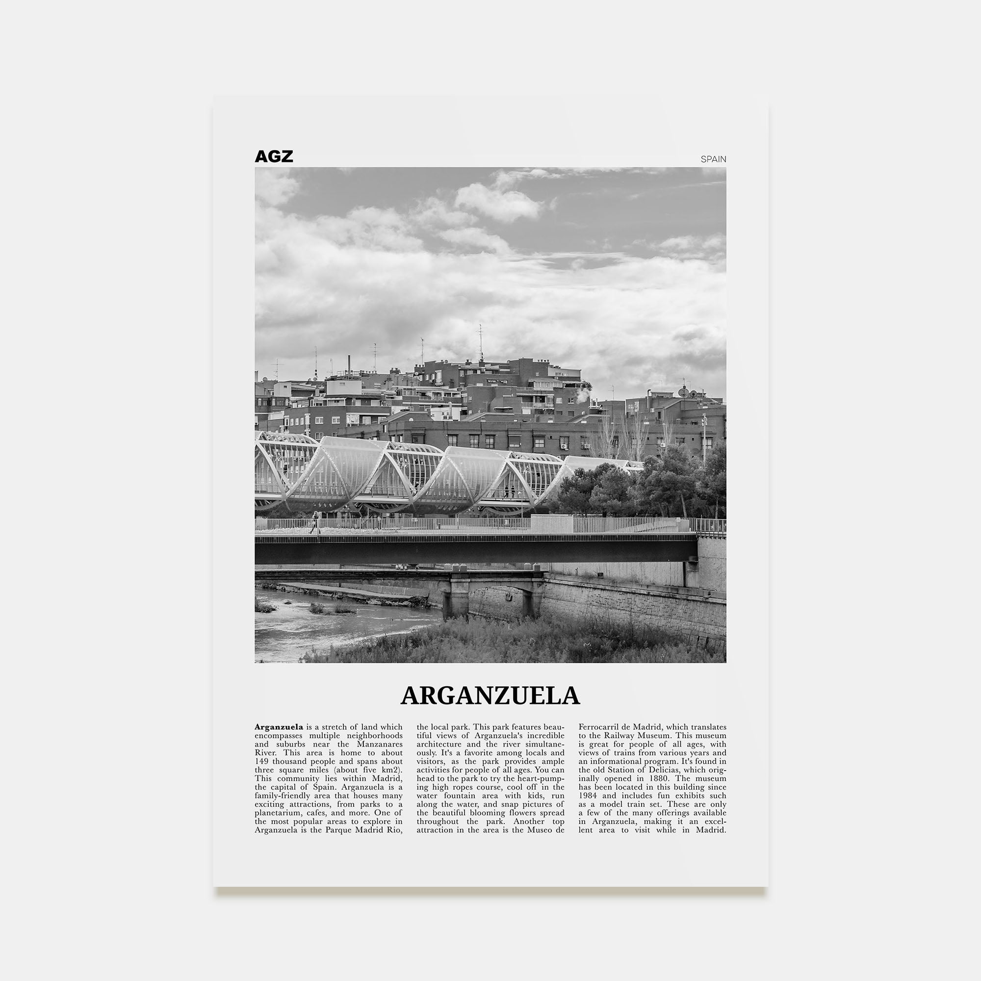 Arganzuela Travel B&W Poster