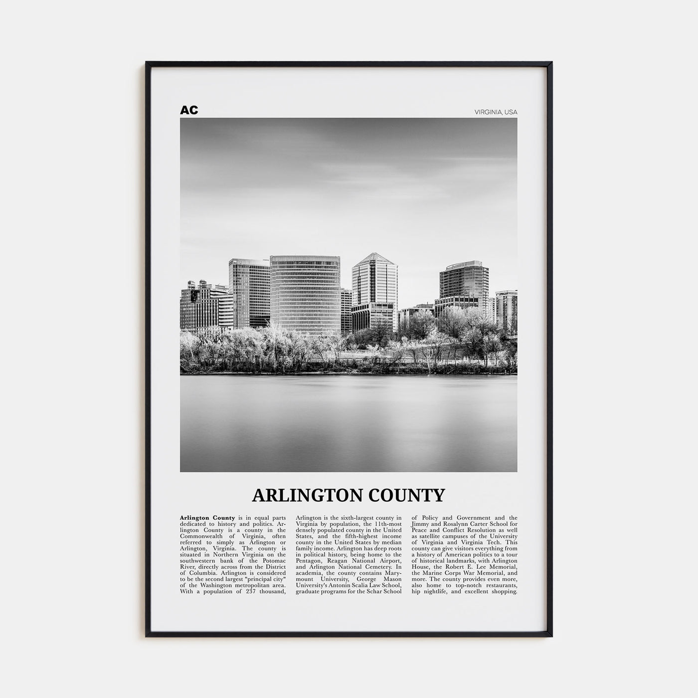 Arlington County, Virginia Travel B&W No 1 Poster