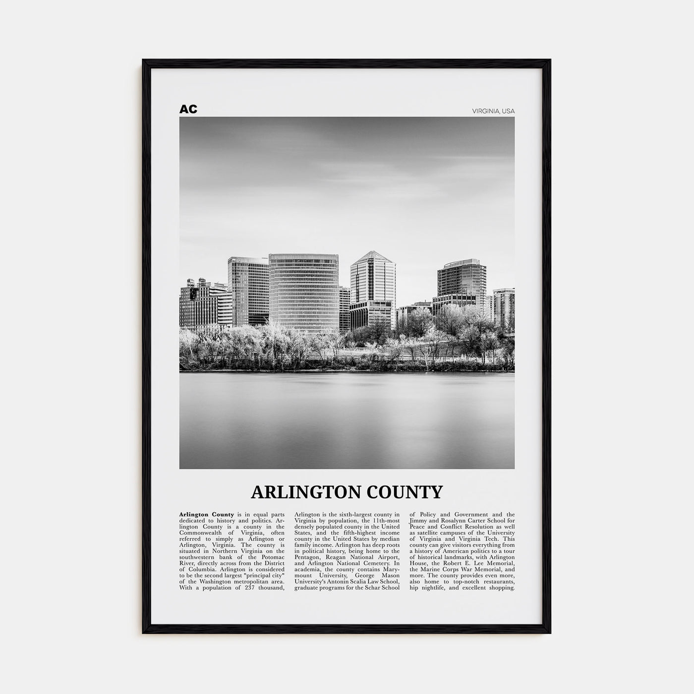 Arlington County, Virginia Travel B&W No 1 Poster